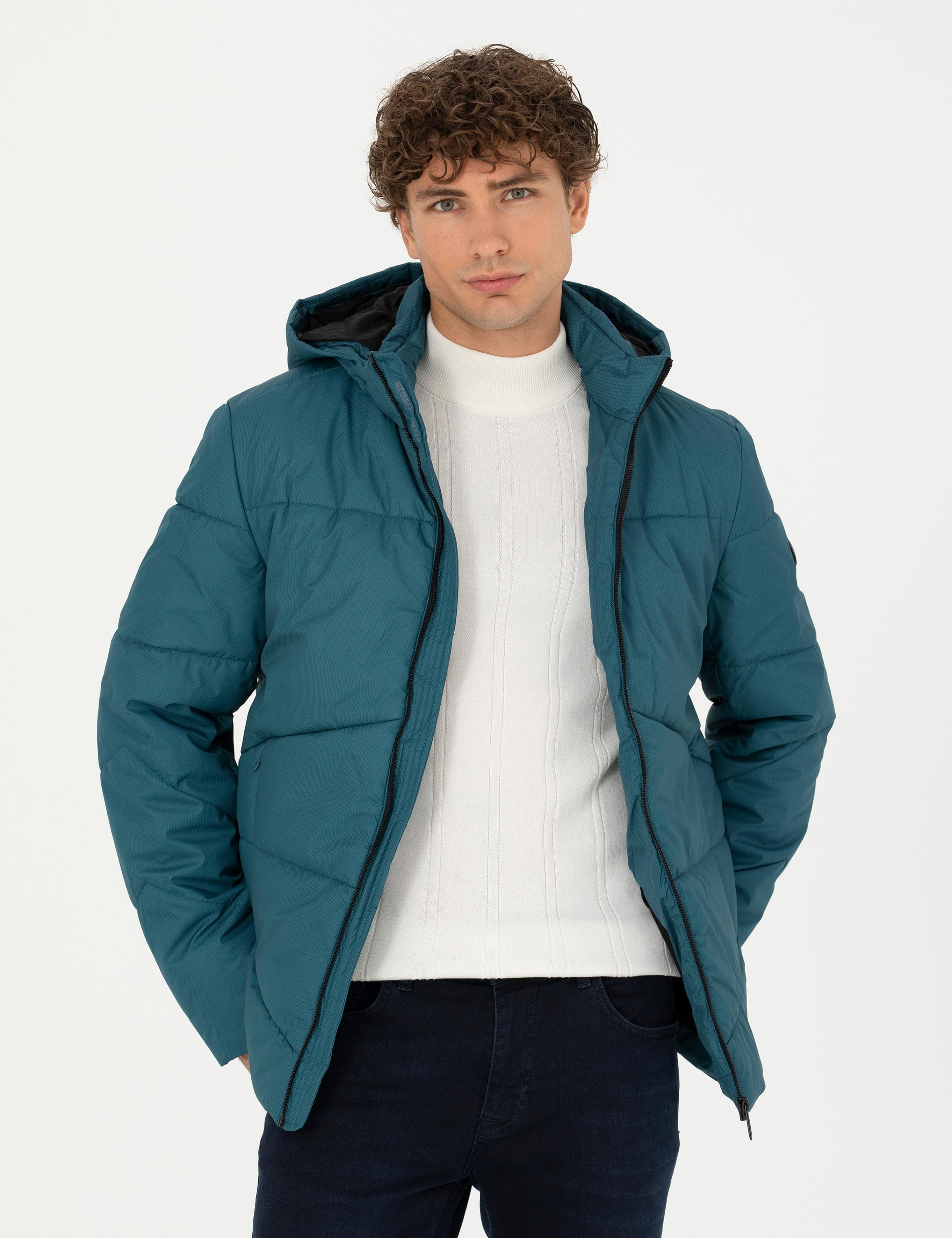 Petrol Kapüşonlu Şişme Spor Mont