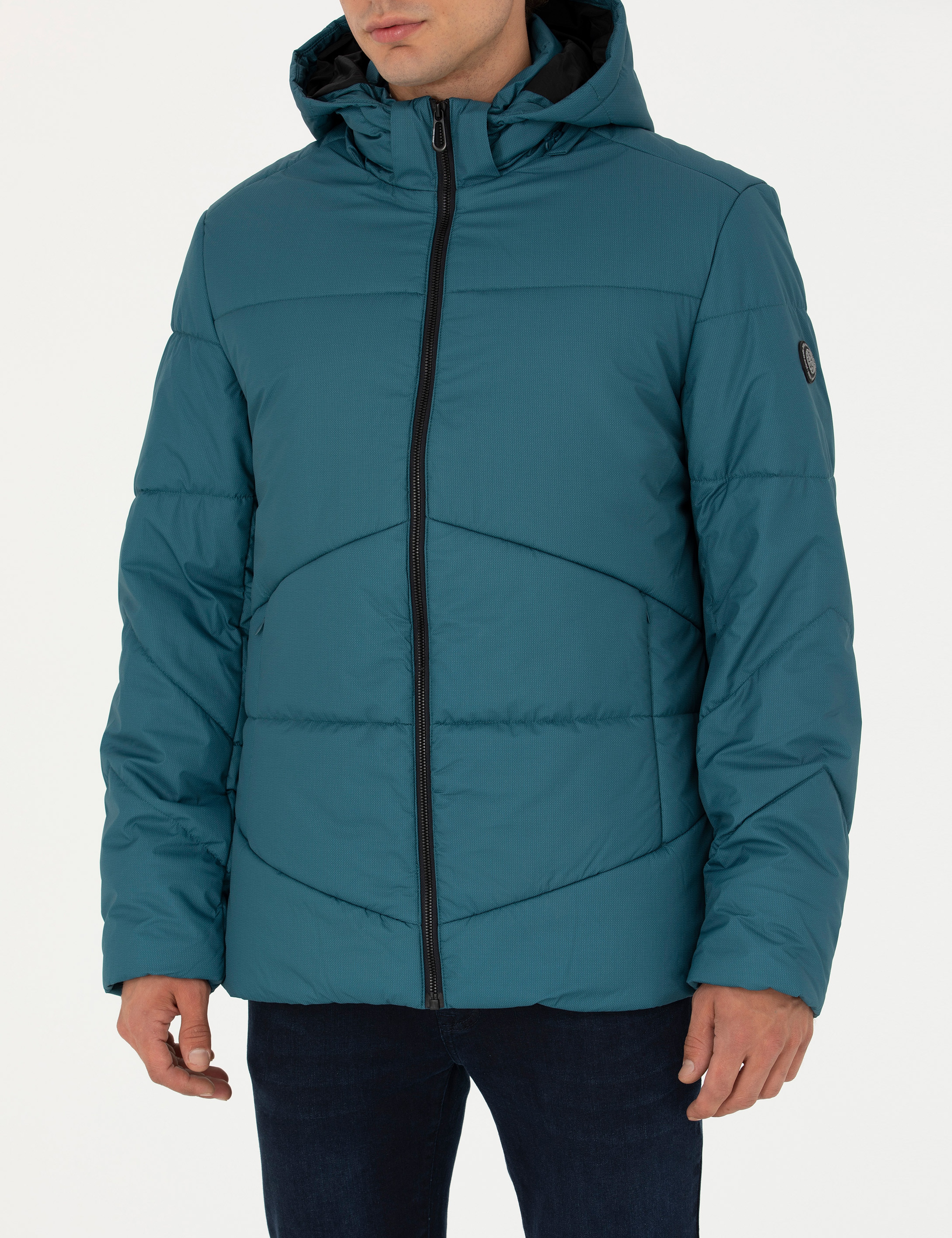 Petrol Kapüşonlu Şişme Spor Mont - Image 6