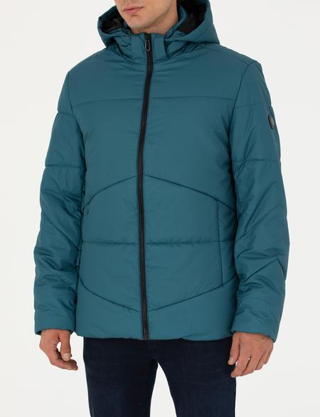 Petrol Kapüşonlu Şişme Spor Mont - 50275489003