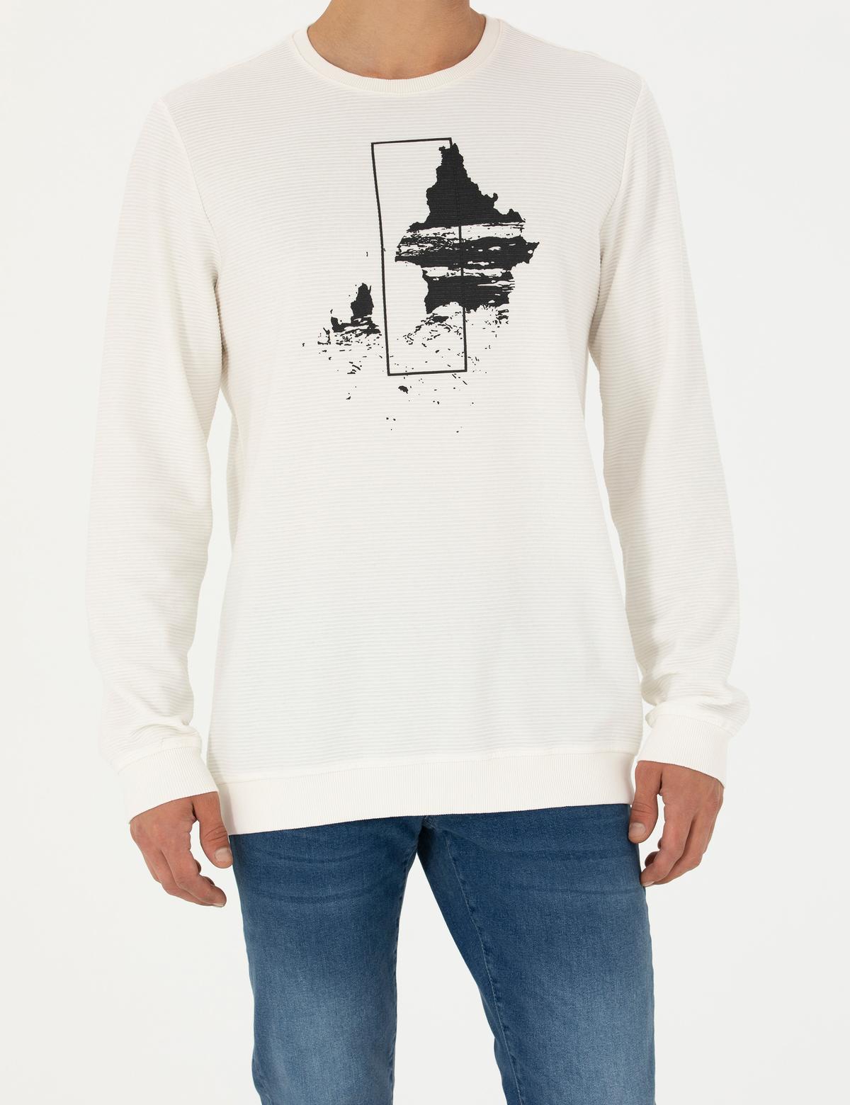 Ekru Regular Fit %100 Pamuk Bisiklet Yaka Sweatshirt - 50272505017