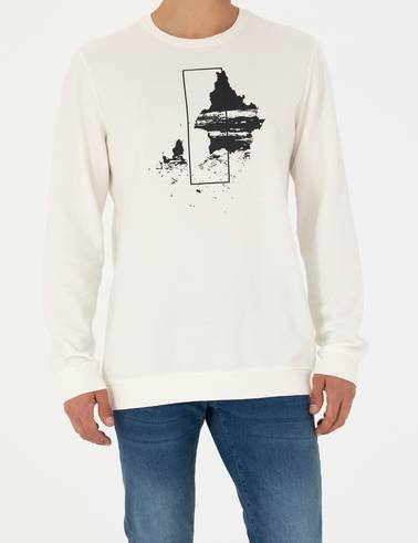 Ekru Regular Fit %100 Pamuk Bisiklet Yaka Sweatshirt