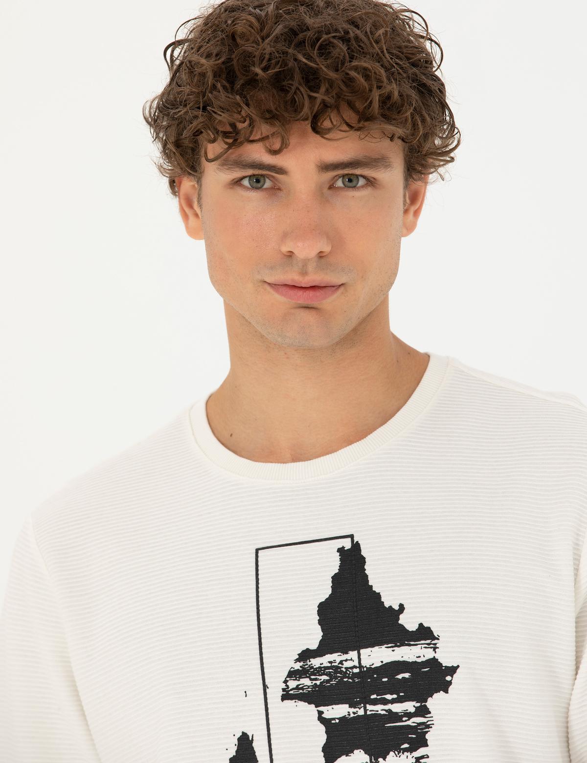 Ekru Regular Fit %100 Pamuk Bisiklet Yaka Sweatshirt - 50272505017