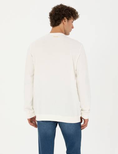 Ekru Regular Fit %100 Pamuk Bisiklet Yaka Sweatshirt