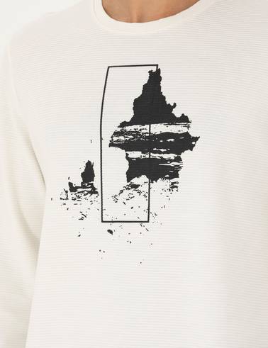 Ekru Regular Fit %100 Pamuk Bisiklet Yaka Sweatshirt