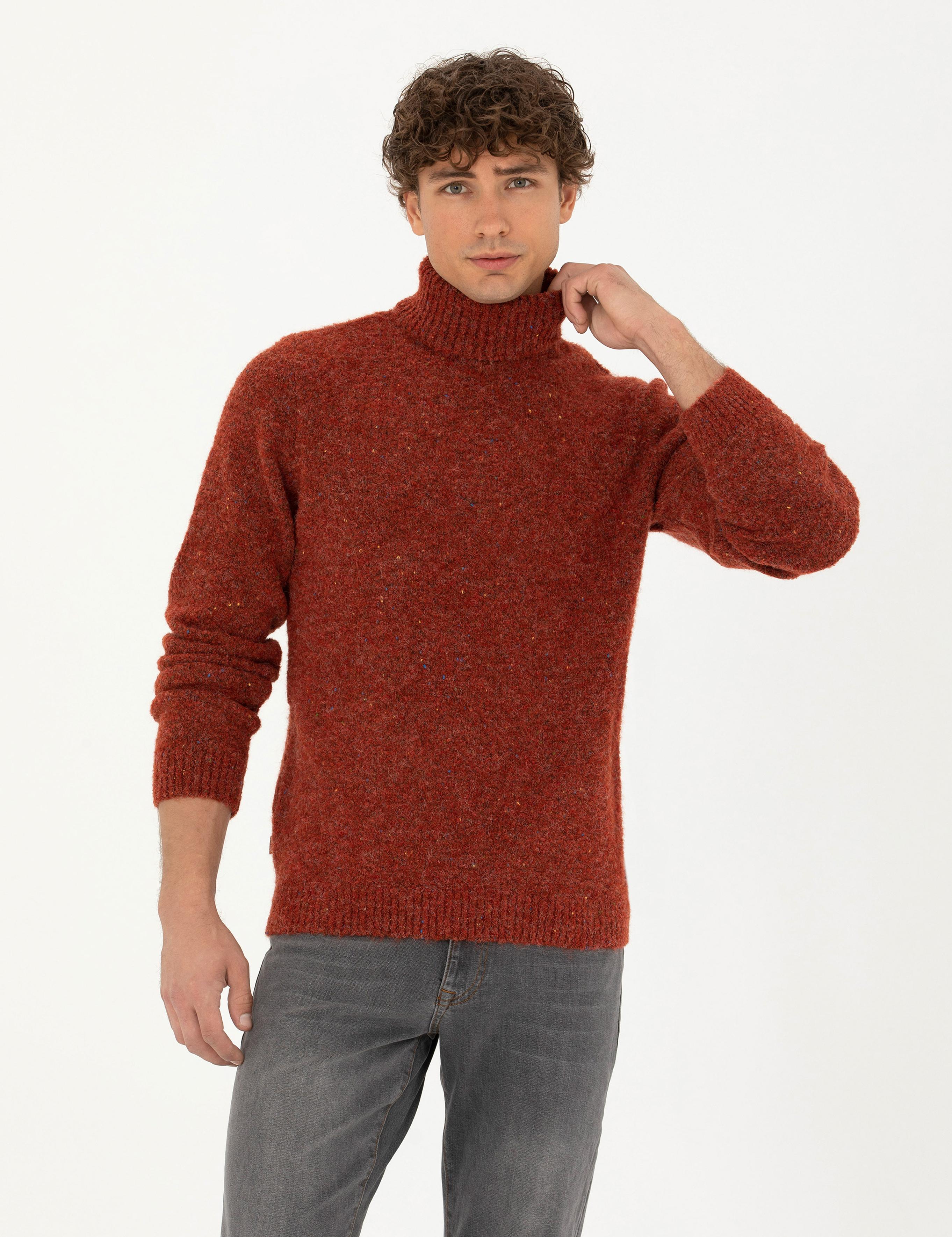 Kiremit Regular Fit Balıkçı Yaka Yün Karışımlı Triko Kazak