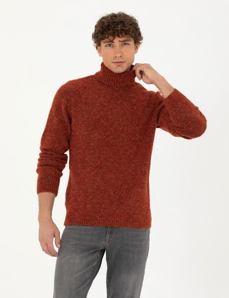 Kiremit Regular Fit Balıkçı Yaka Yün Karışımlı Triko Kazak - 50278103001