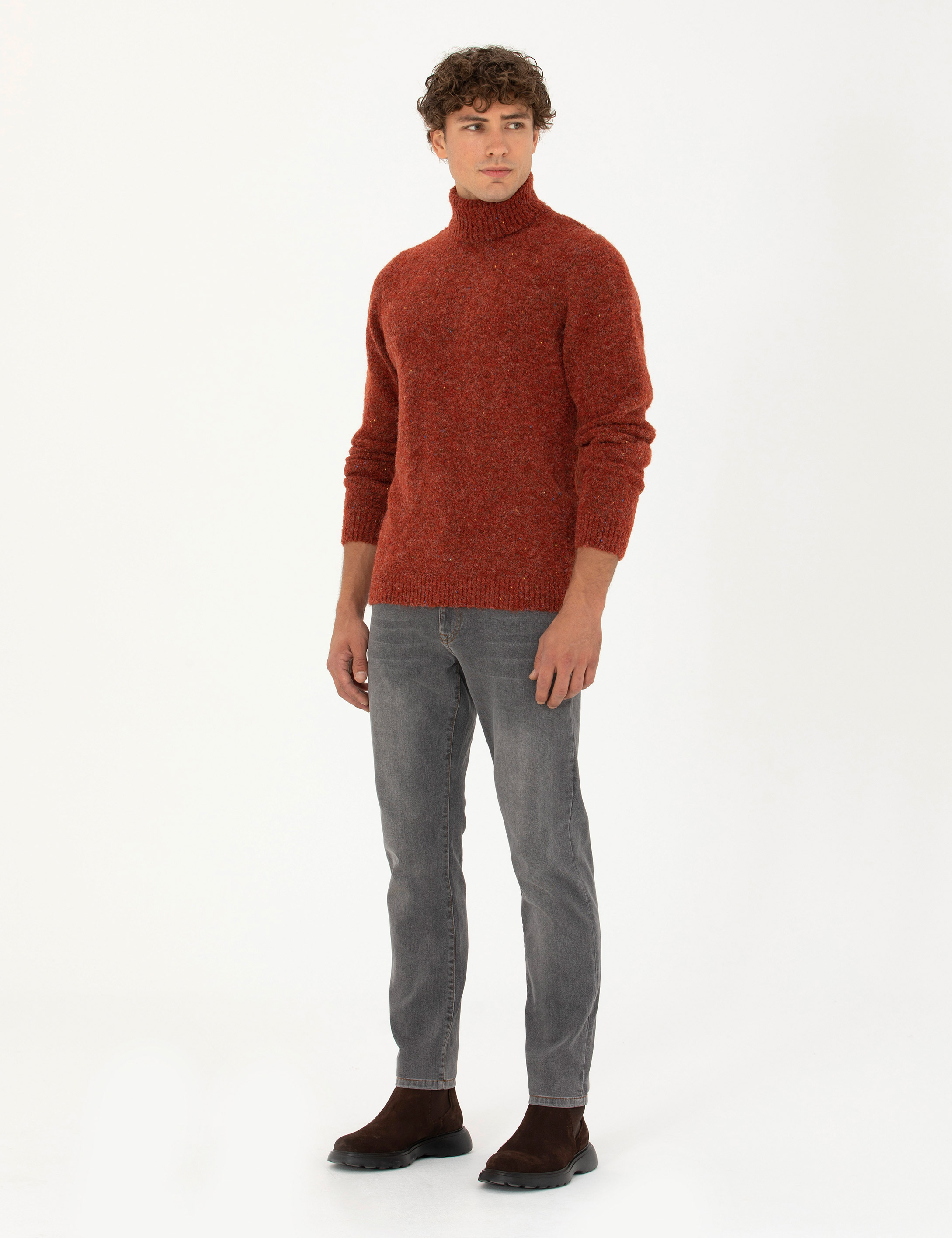 Pierre Cardin Kiremit Regular Fit Balıkçı Yaka Yün Karışımlı Triko Kazak görsel 4