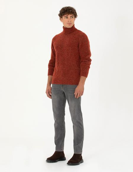 Kiremit Regular Fit Balıkçı Yaka Yün Karışımlı Triko Kazak - 50278103001
