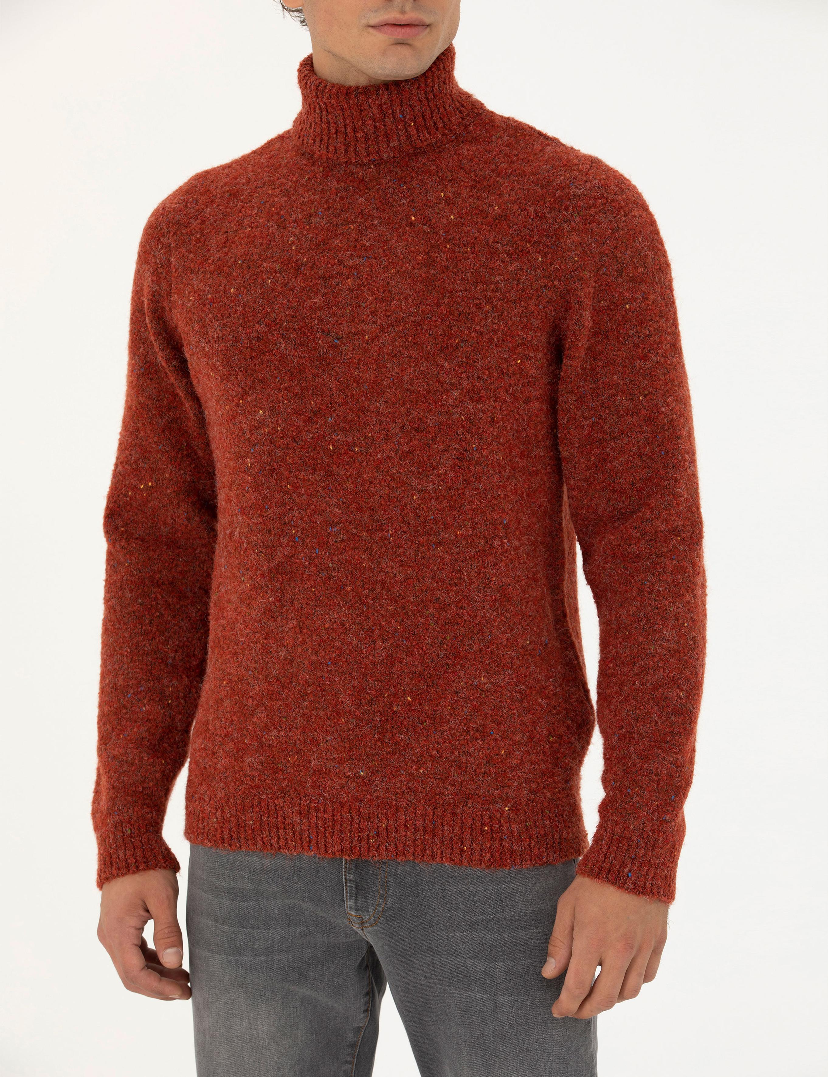 Kiremit Regular Fit Balıkçı Yaka Yün Karışımlı Triko Kazak