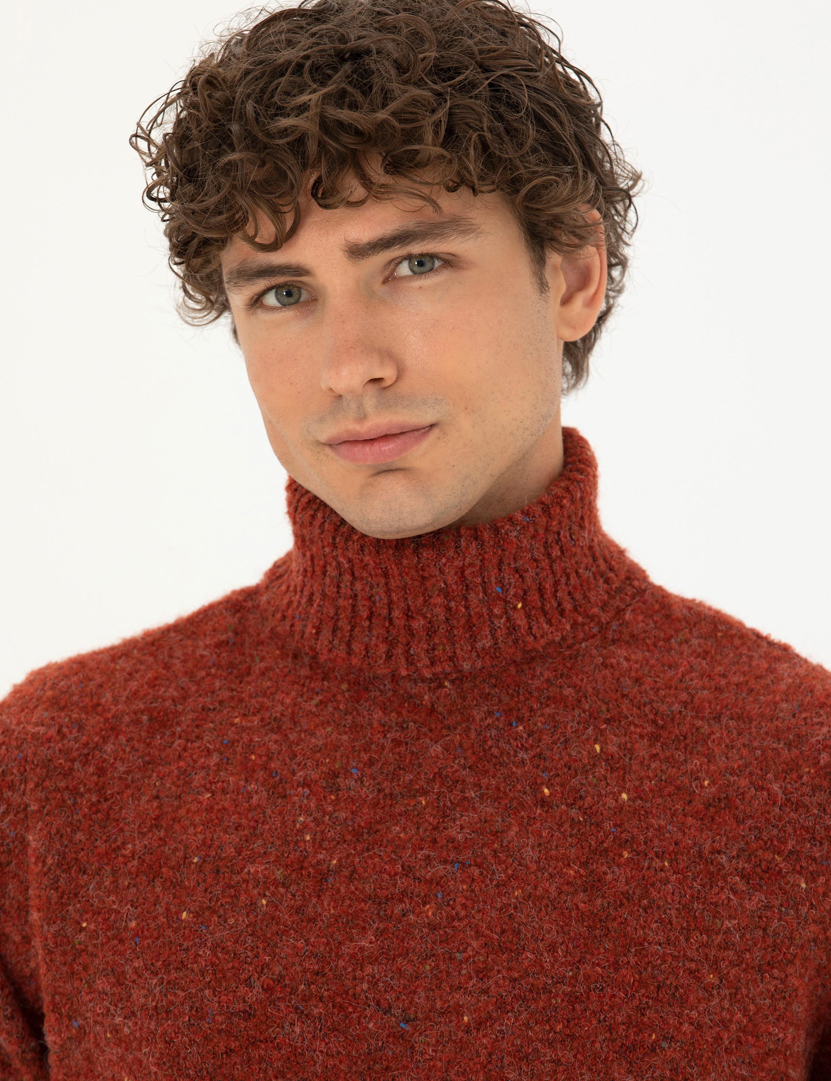 Kiremit Regular Fit Balıkçı Yaka Yün Karışımlı Triko Kazak