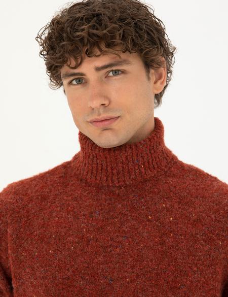Kiremit Regular Fit Balıkçı Yaka Yün Karışımlı Triko Kazak - 50278103001