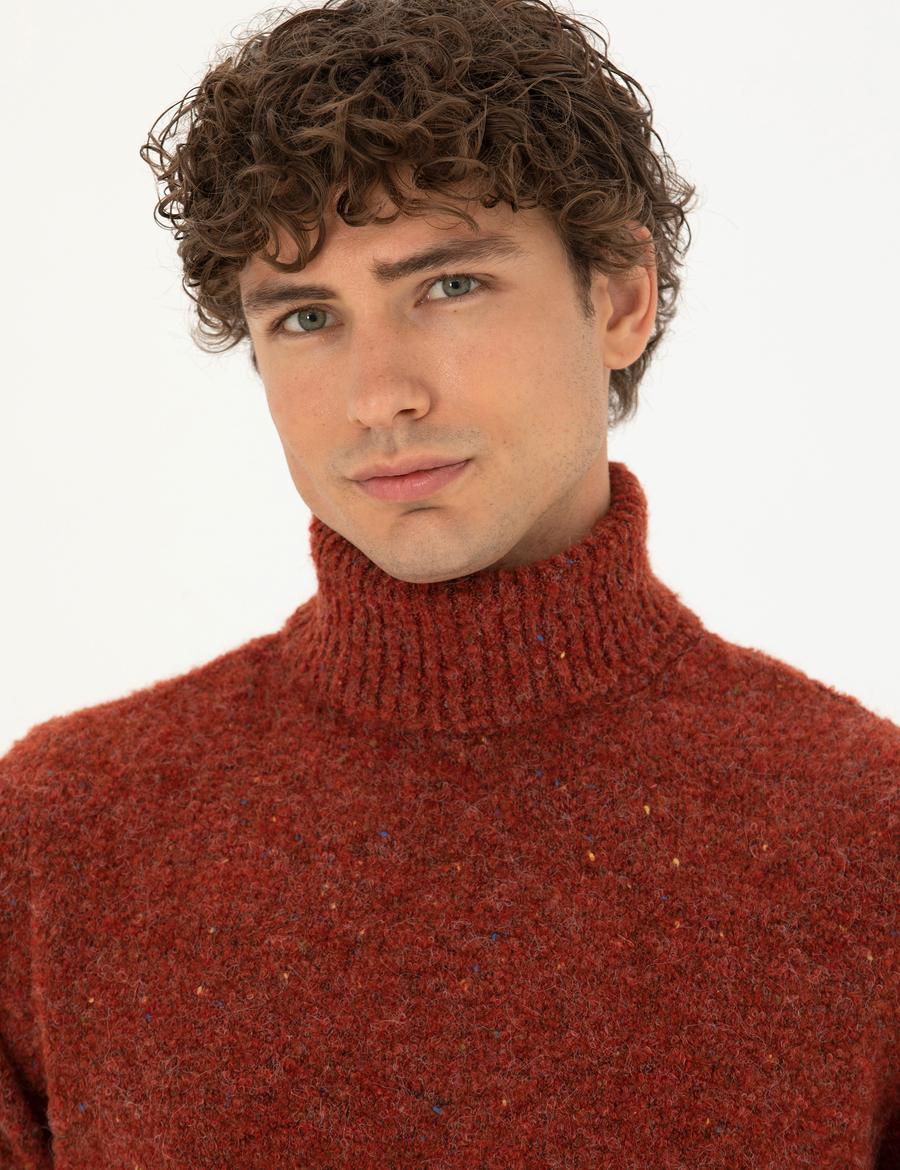 Kiremit Regular Fit Balıkçı Yaka Yün Karışımlı Triko Kazak