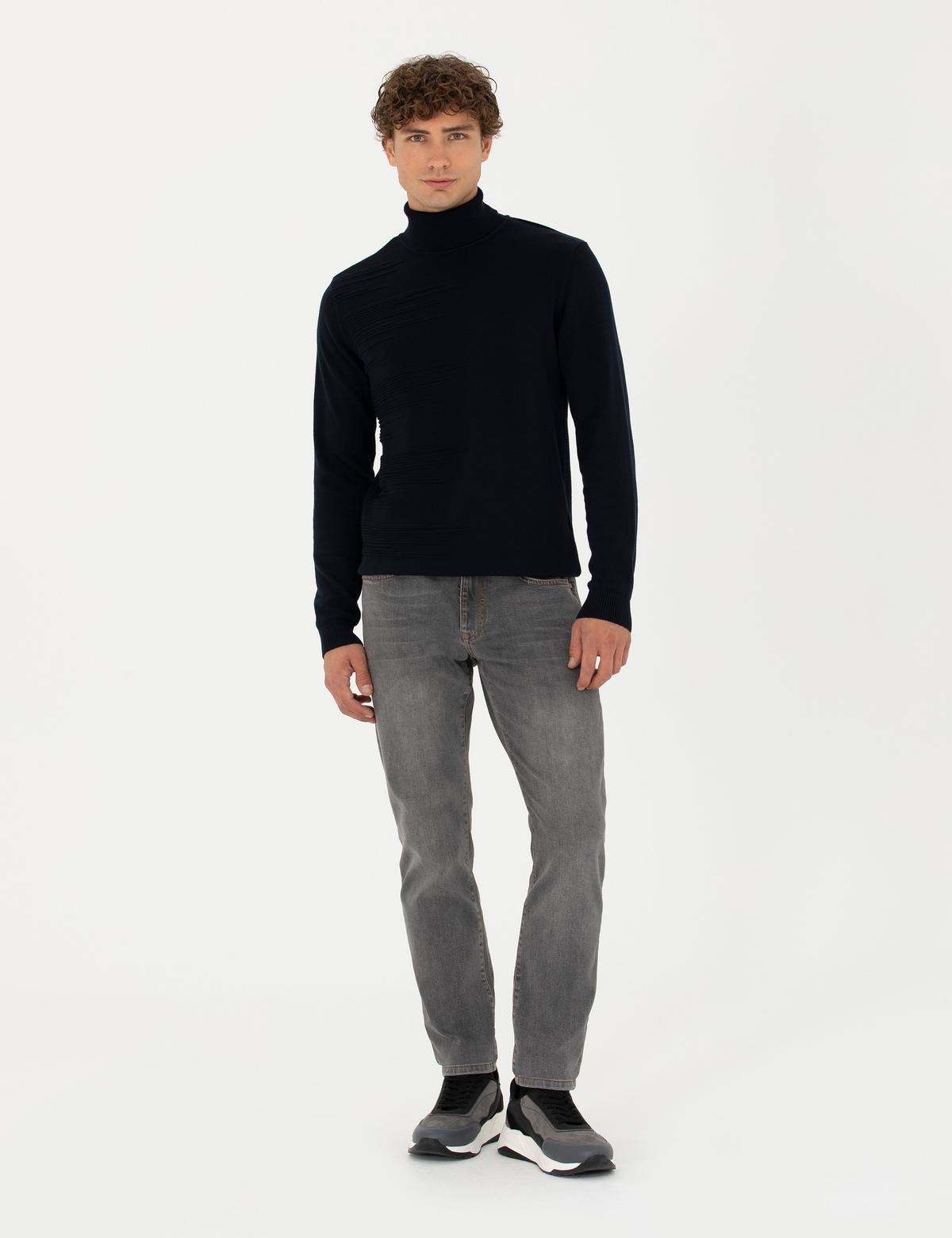 Lacivert Slim Fit Balıkçı Yaka Triko Kazak - 50281831008