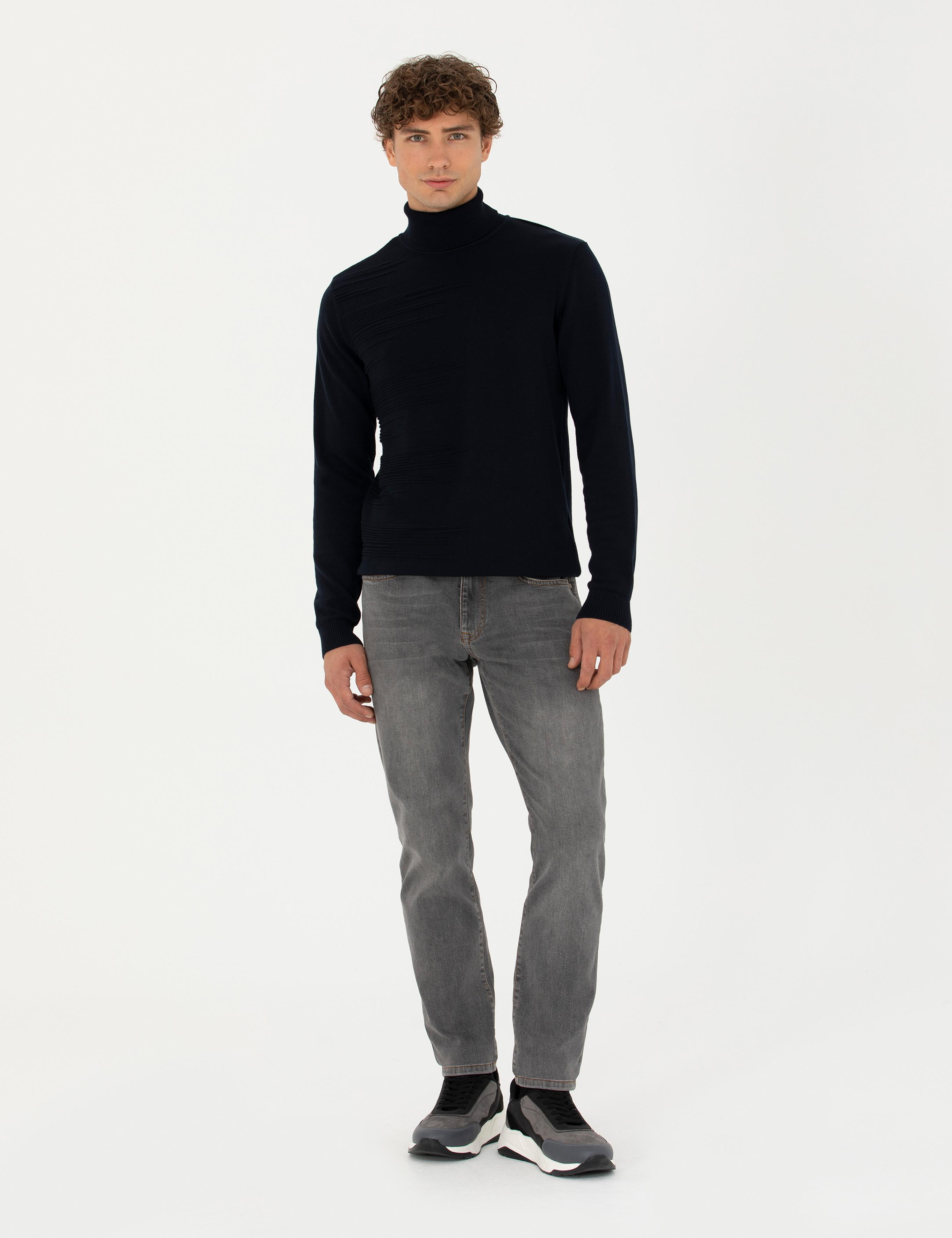 Lacivert Slim Fit Balıkçı Yaka Triko Kazak