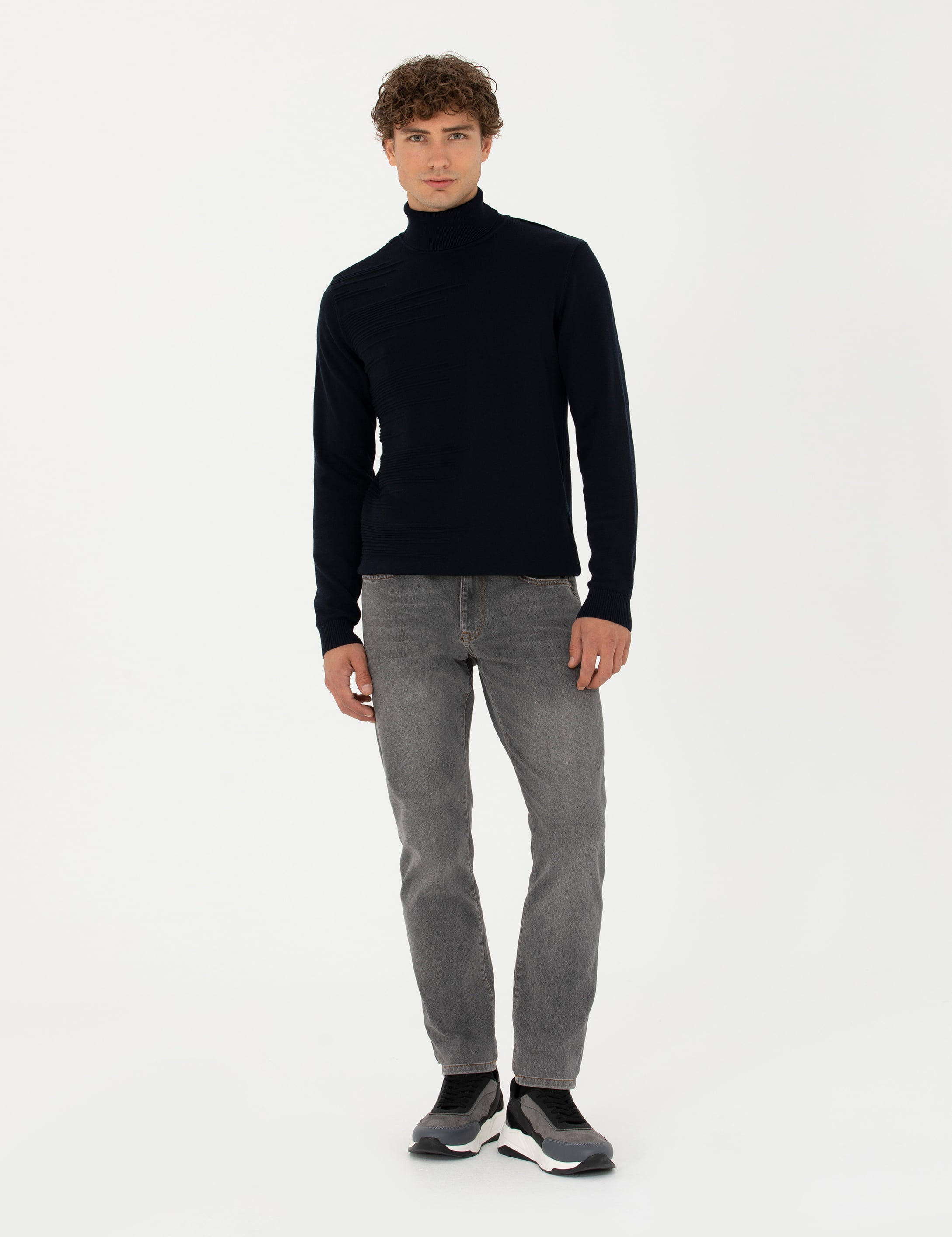 Lacivert Slim Fit Balıkçı Yaka Triko Kazak