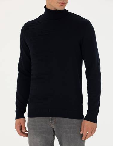Lacivert Slim Fit Balıkçı Yaka Triko Kazak