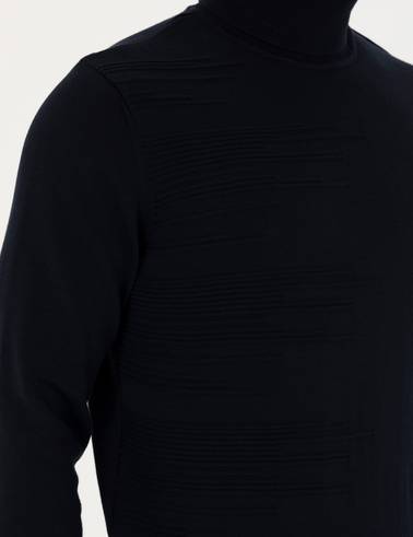 Lacivert Slim Fit Balıkçı Yaka Triko Kazak