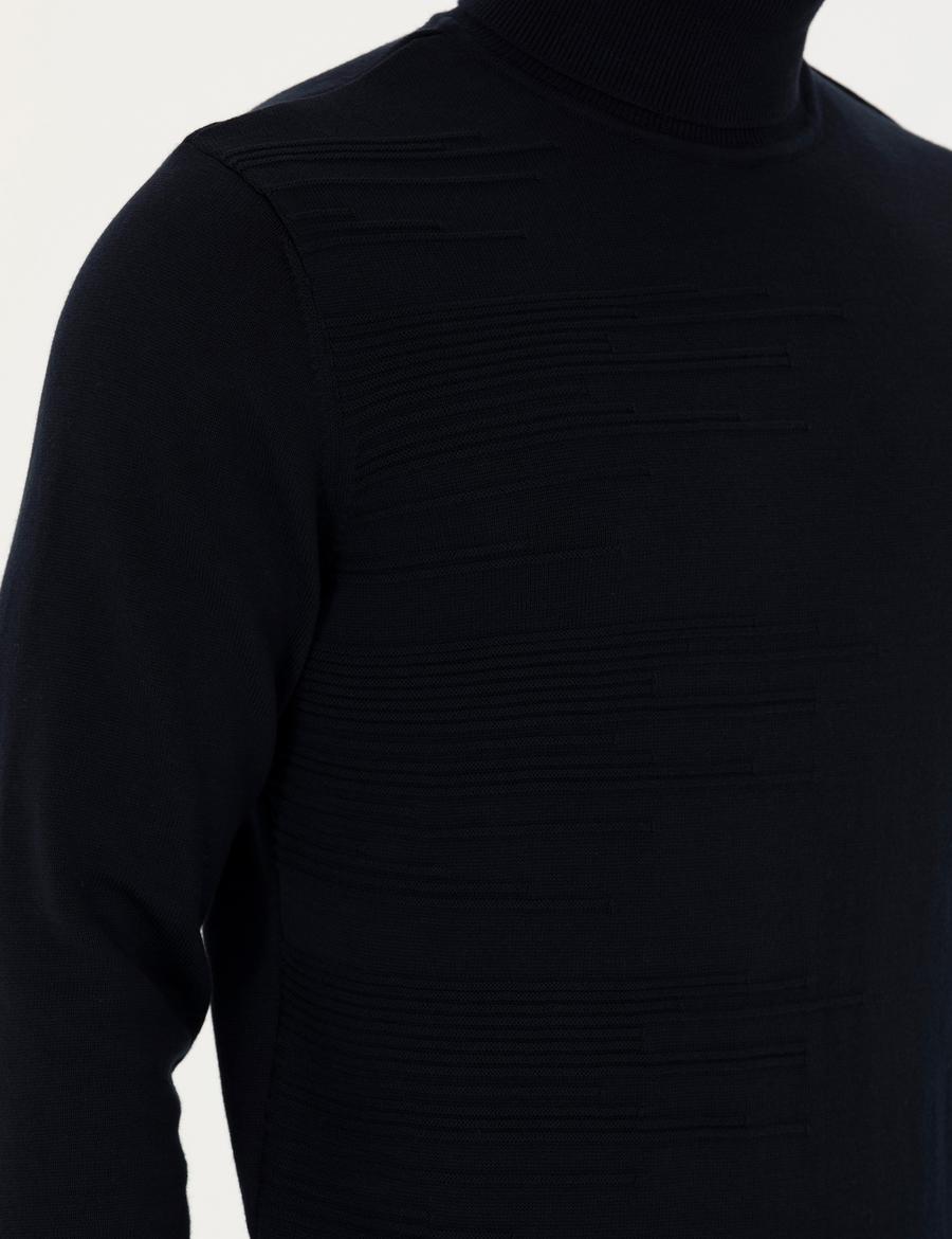 Lacivert Slim Fit Balıkçı Yaka Triko Kazak