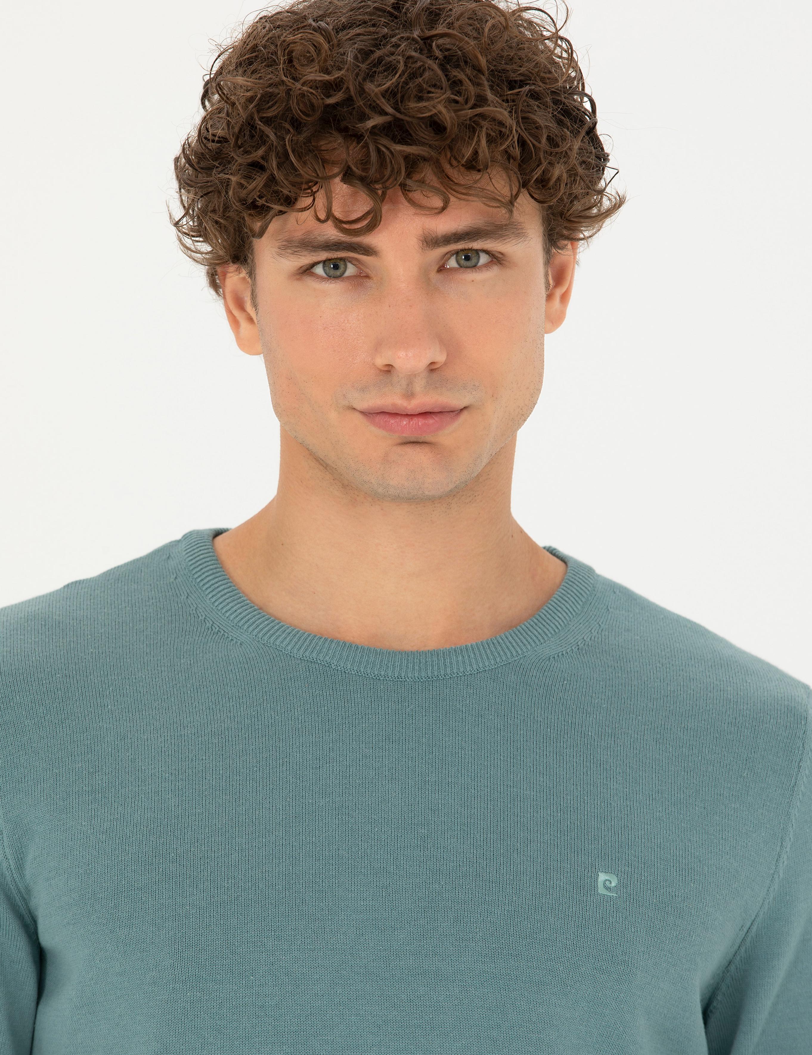 Koyu Mint Slim Fit Bisiklet Yaka Basic Triko Kazak