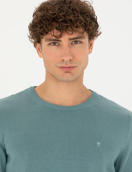 Koyu Mint Slim Fit Bisiklet Yaka Basic Triko Kazak - 50270179151