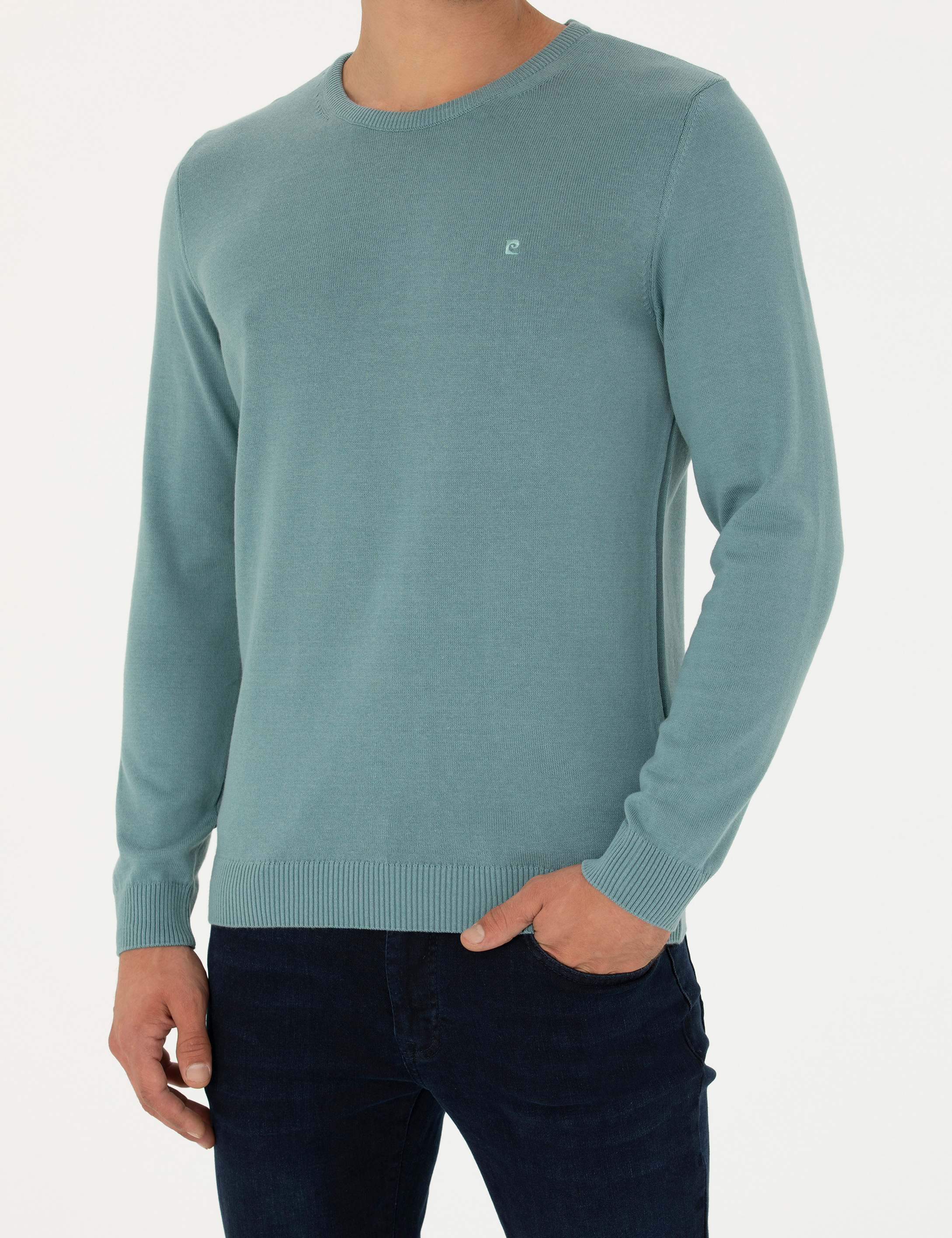 Pierre Cardin Koyu Mint Slim Fit Bisiklet Yaka Basic Triko Kazak görsel 6