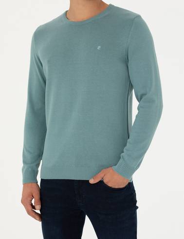 Koyu Mint Slim Fit Bisiklet Yaka Basic Triko Kazak