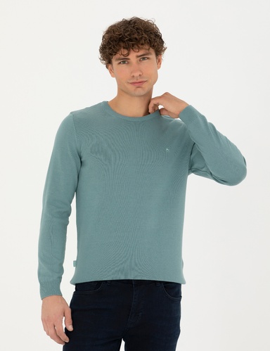 Koyu Mint Slim Fit Bisiklet Yaka Basic Triko Kazak