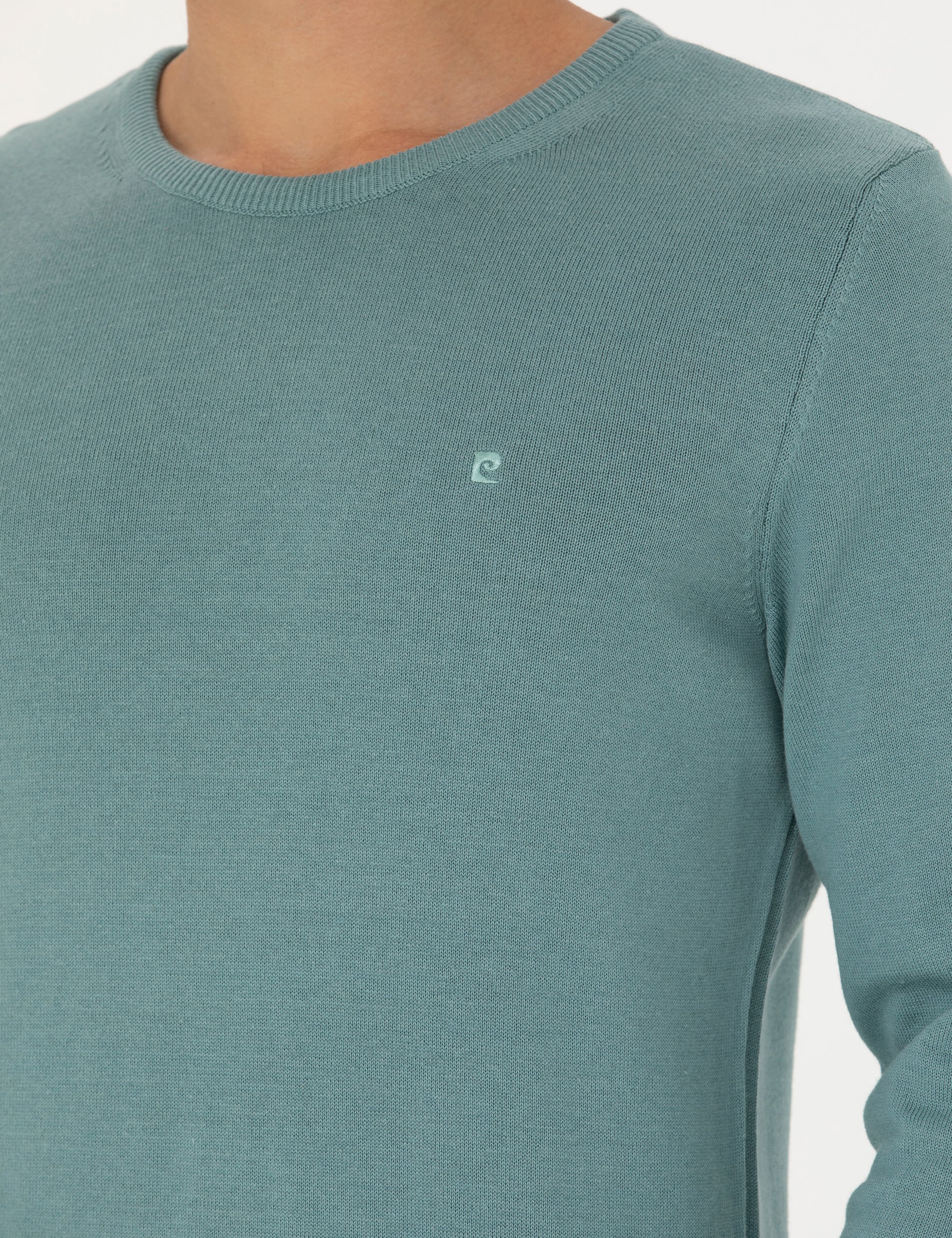 Koyu Mint Slim Fit Bisiklet Yaka Basic Triko Kazak - Image 7