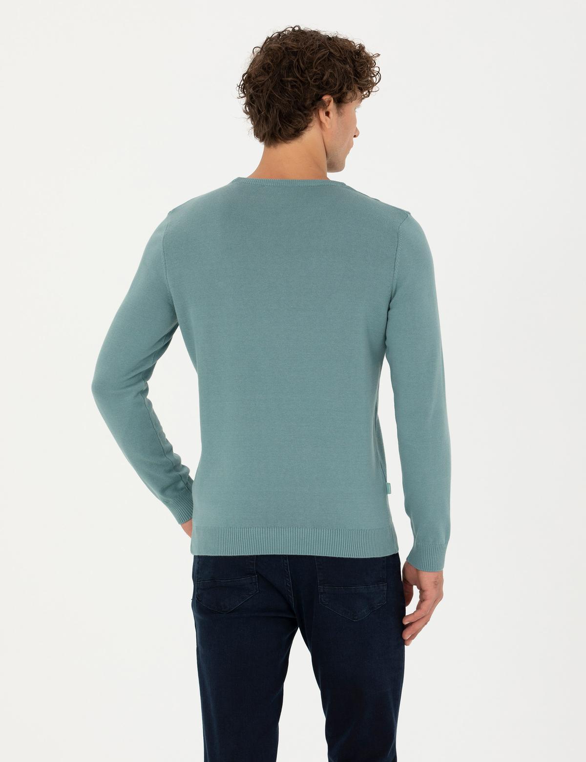 Koyu Mint Slim Fit Bisiklet Yaka Basic Triko Kazak - 50270179151