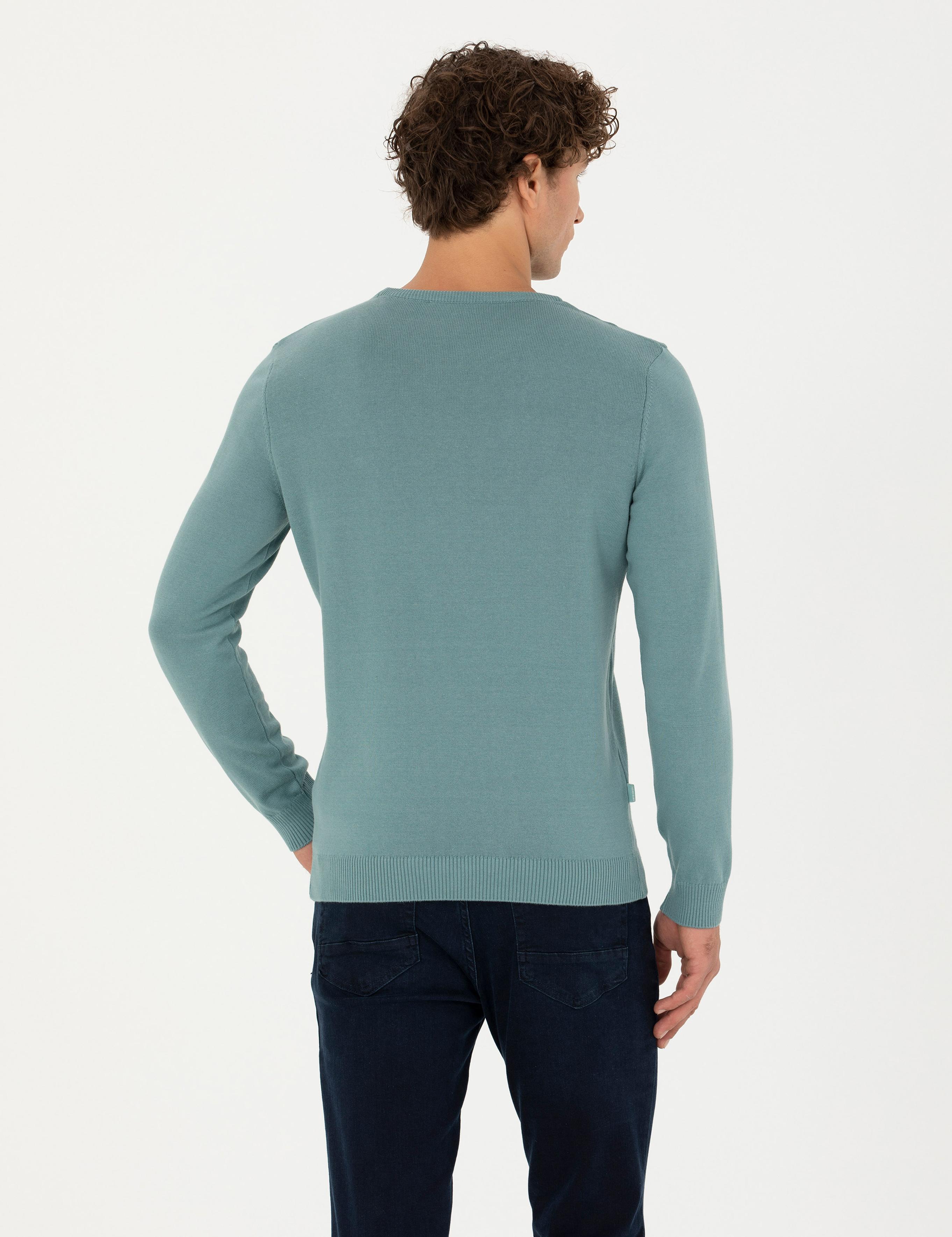 Koyu Mint Slim Fit Bisiklet Yaka Basic Triko Kazak