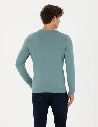 Koyu Mint Slim Fit Bisiklet Yaka Basic Triko Kazak