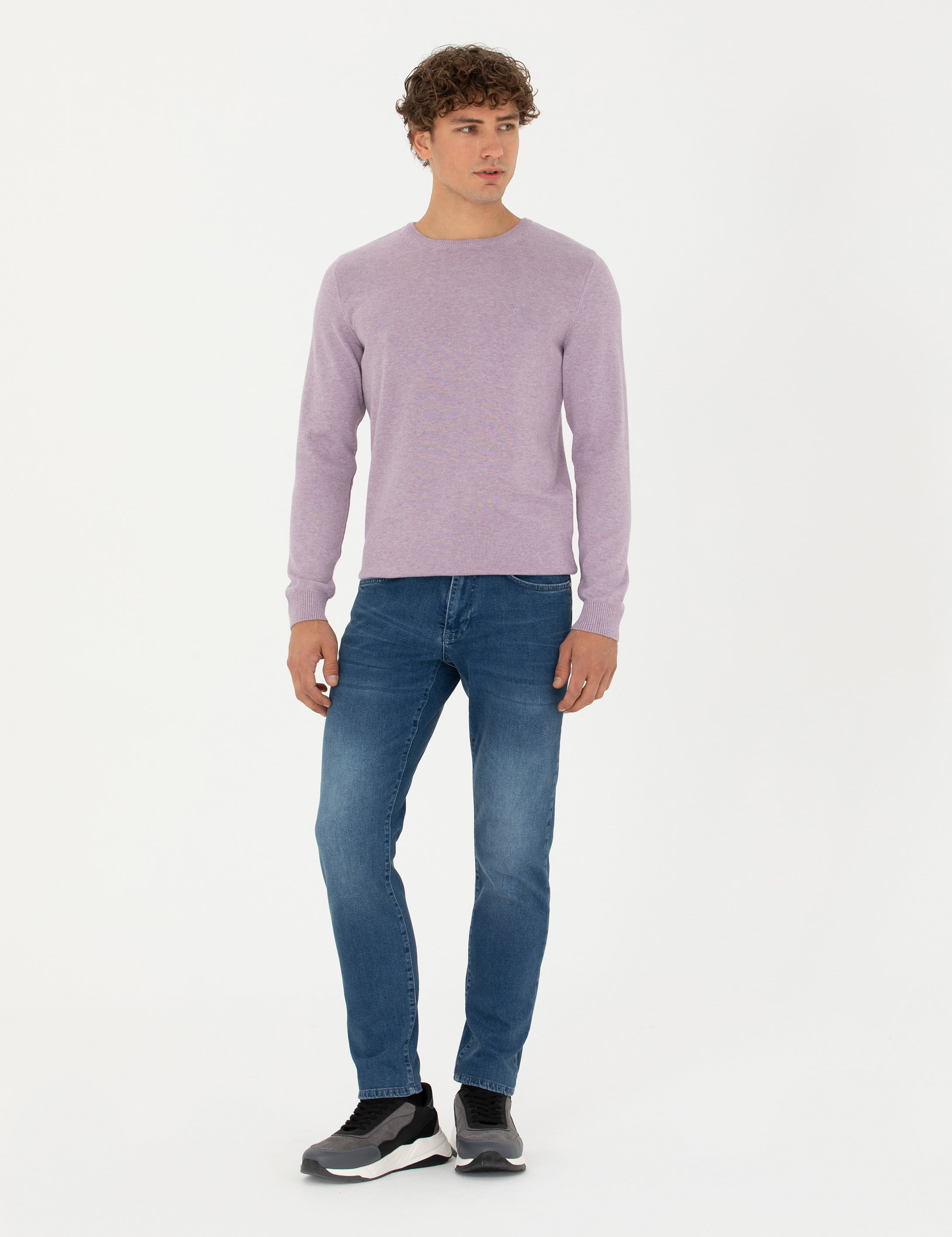 Lila Melanj Slim Fit Bisiklet Yaka Basic Triko Kazak