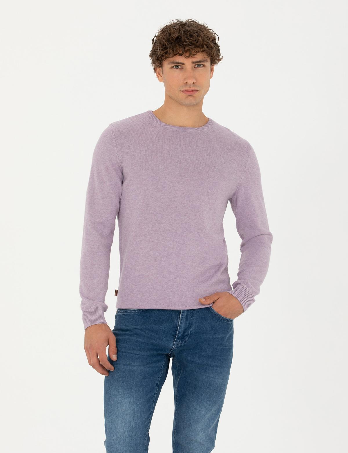 Lila Melanj Slim Fit Bisiklet Yaka Basic Triko Kazak - 50270179281