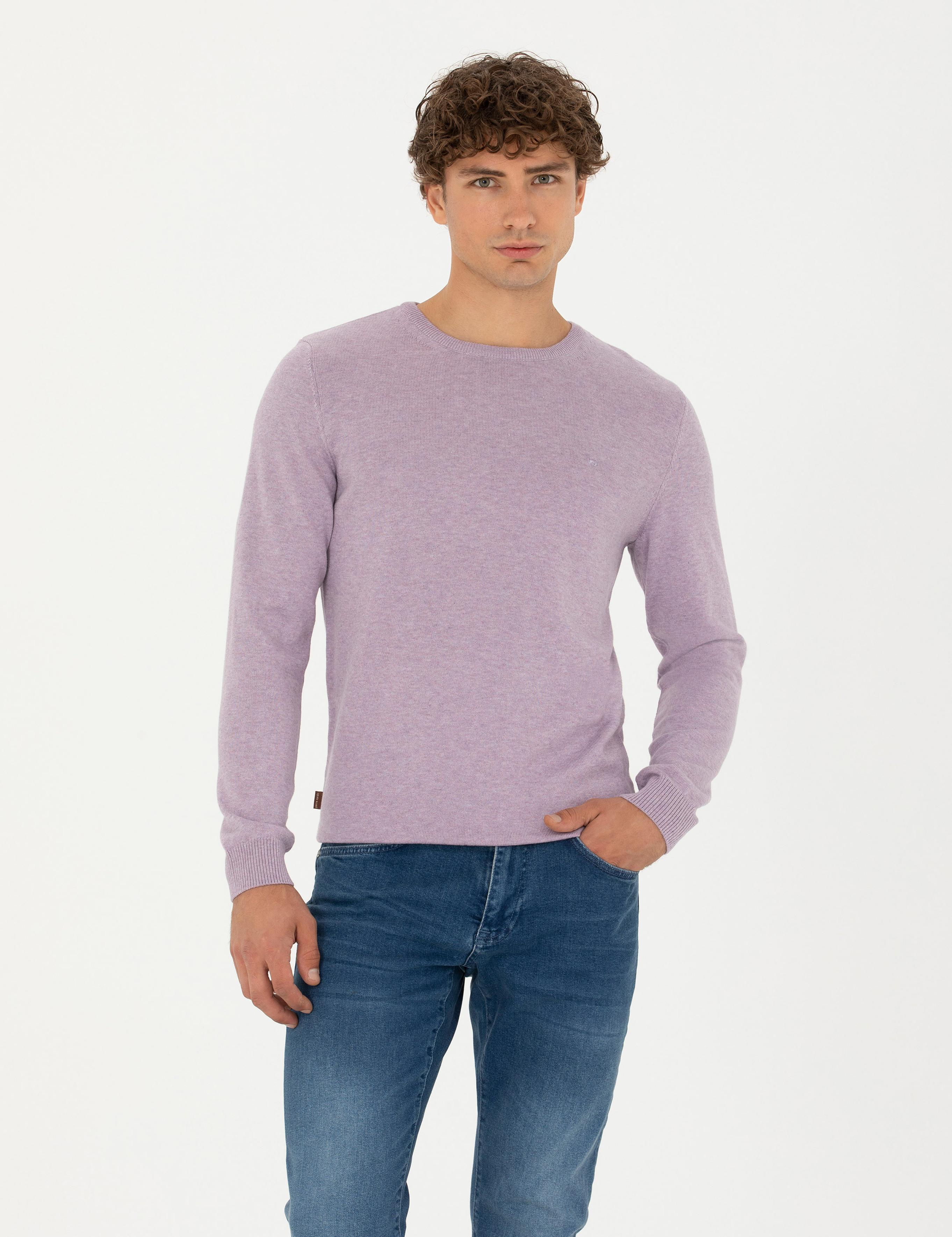 Lila Melanj Slim Fit Bisiklet Yaka Basic Triko Kazak