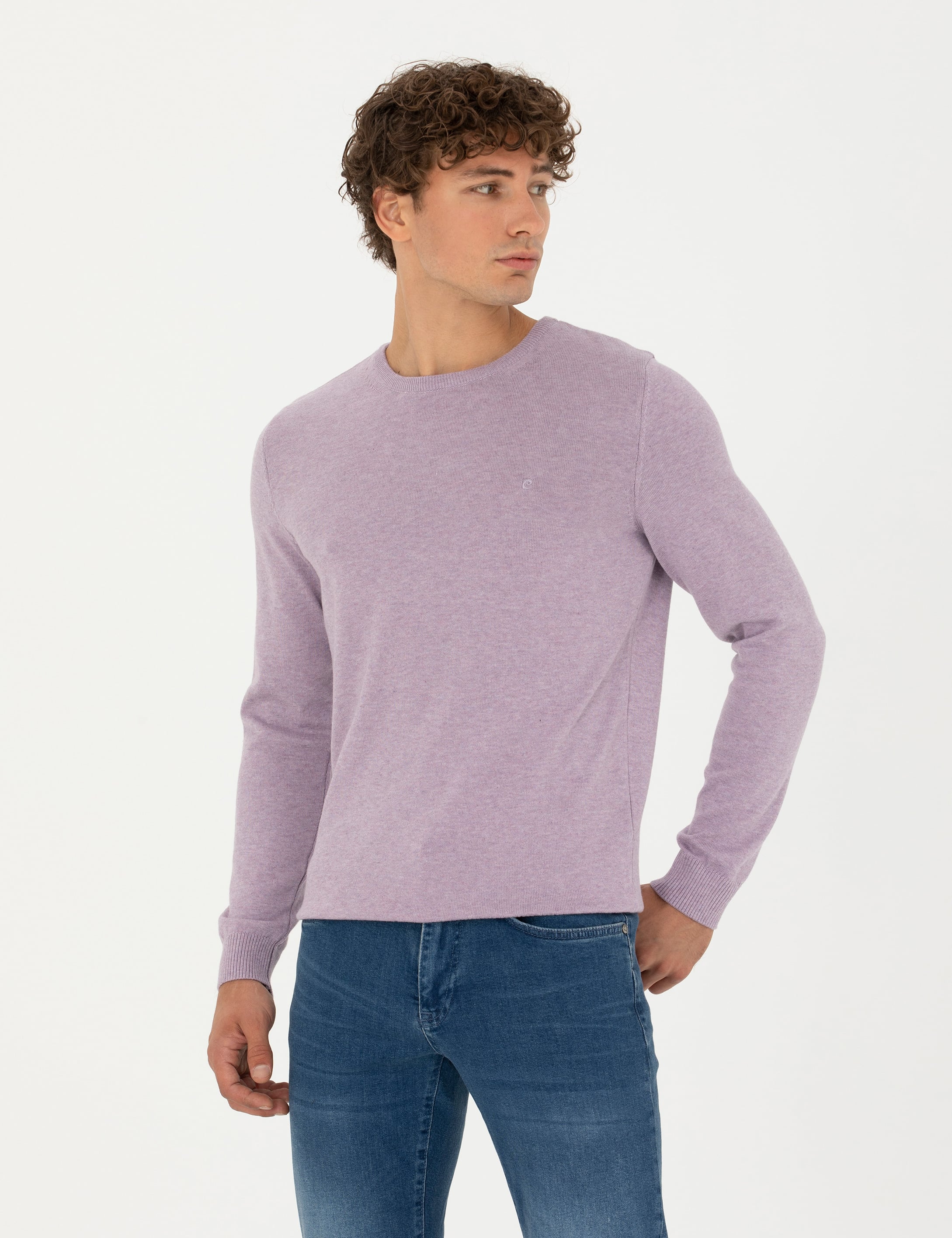 Lila Melanj Slim Fit Bisiklet Yaka Basic Triko Kazak
