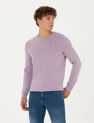 Lila Melanj Slim Fit Bisiklet Yaka Basic Triko Kazak