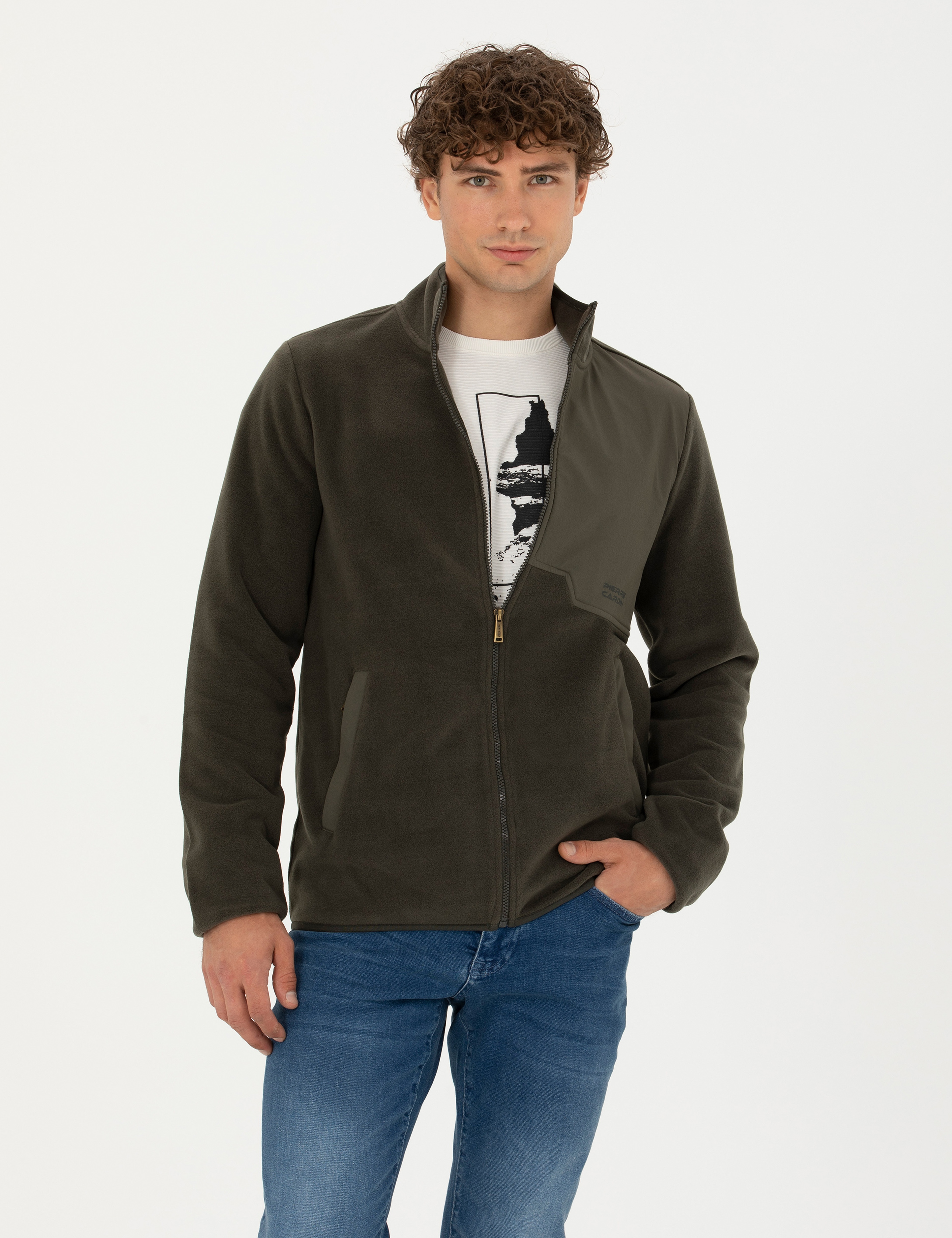 Haki Regular Fit Polar Hırka - Image 3