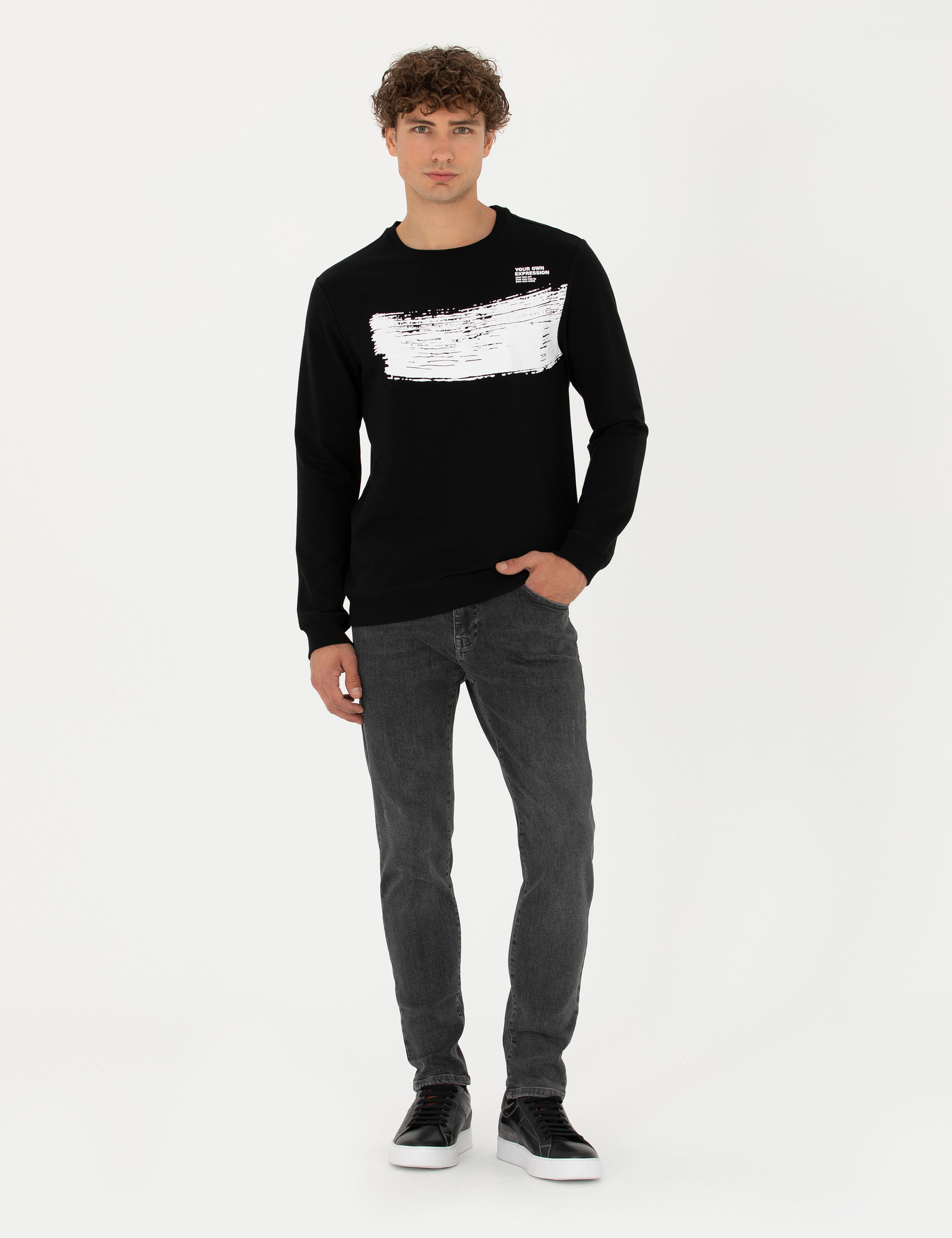Siyah Regular Fit Sweatshirt - Image 4