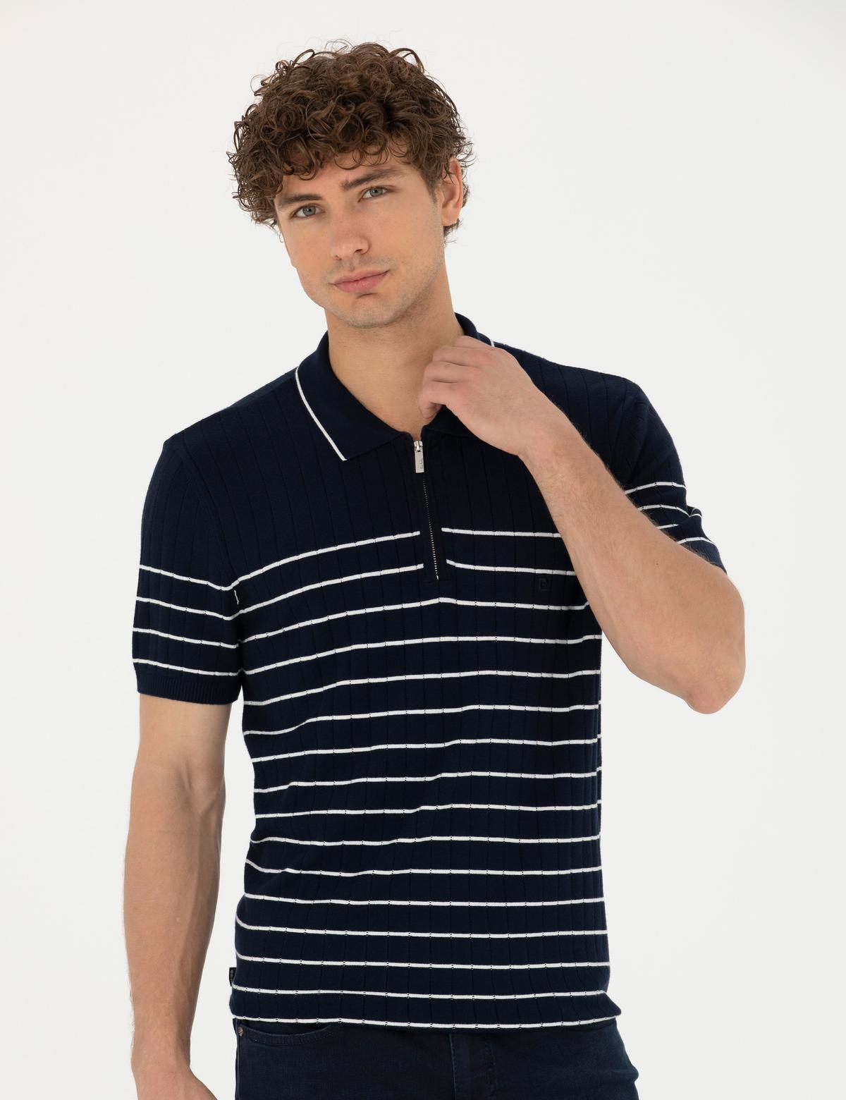 Lacivert Slim Fit Polo Yaka Triko Tişört