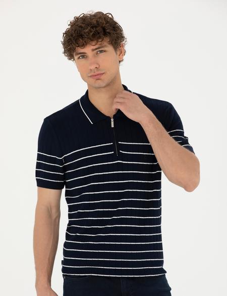 Lacivert Slim Fit Polo Yaka Triko Tişört - 50249694021