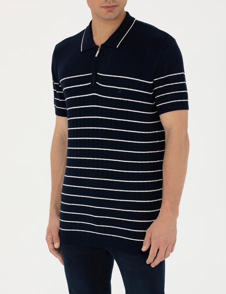 Lacivert Slim Fit Polo Yaka Triko Tişört - 50249694021