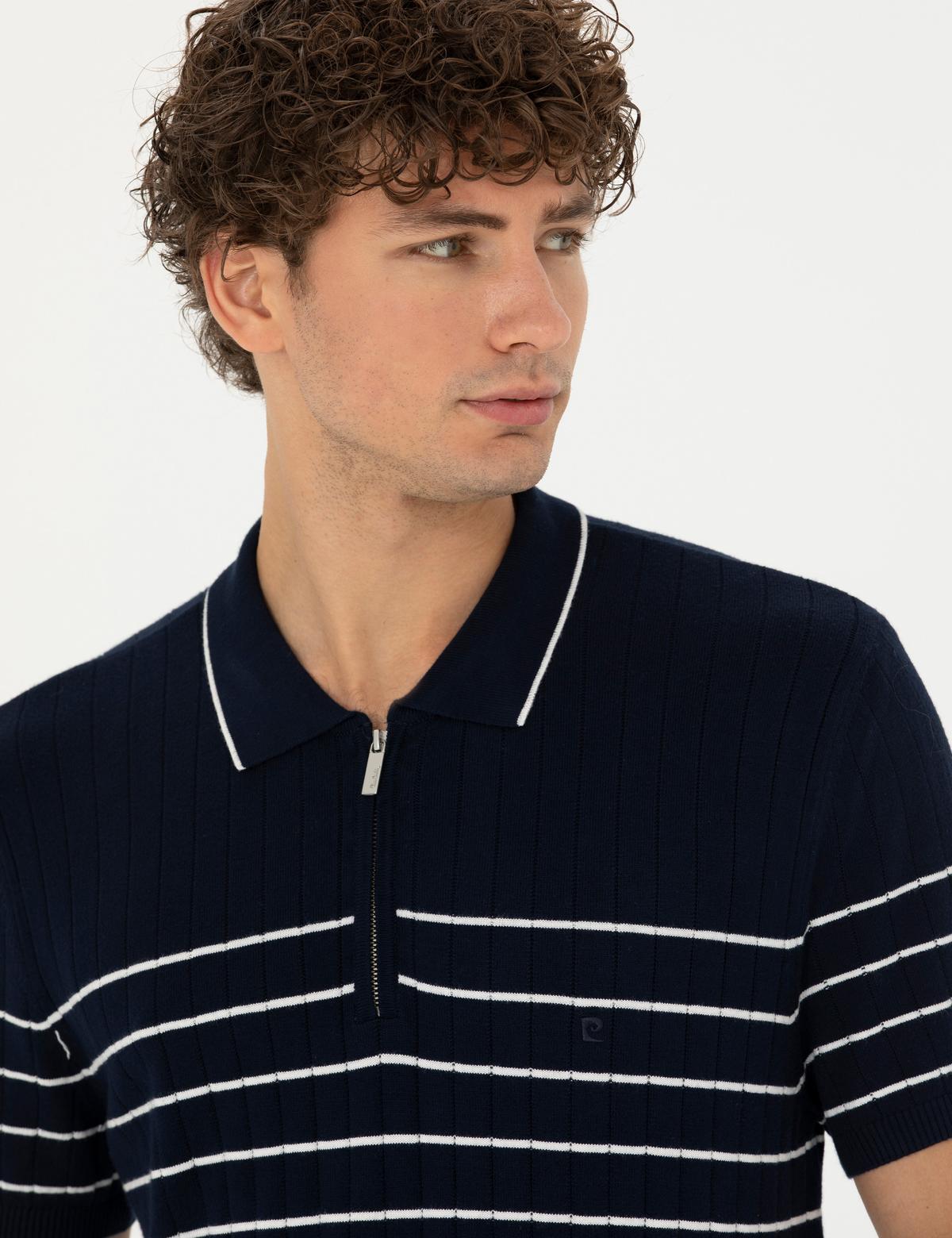 Lacivert Slim Fit Polo Yaka Triko Tişört - 50249694021