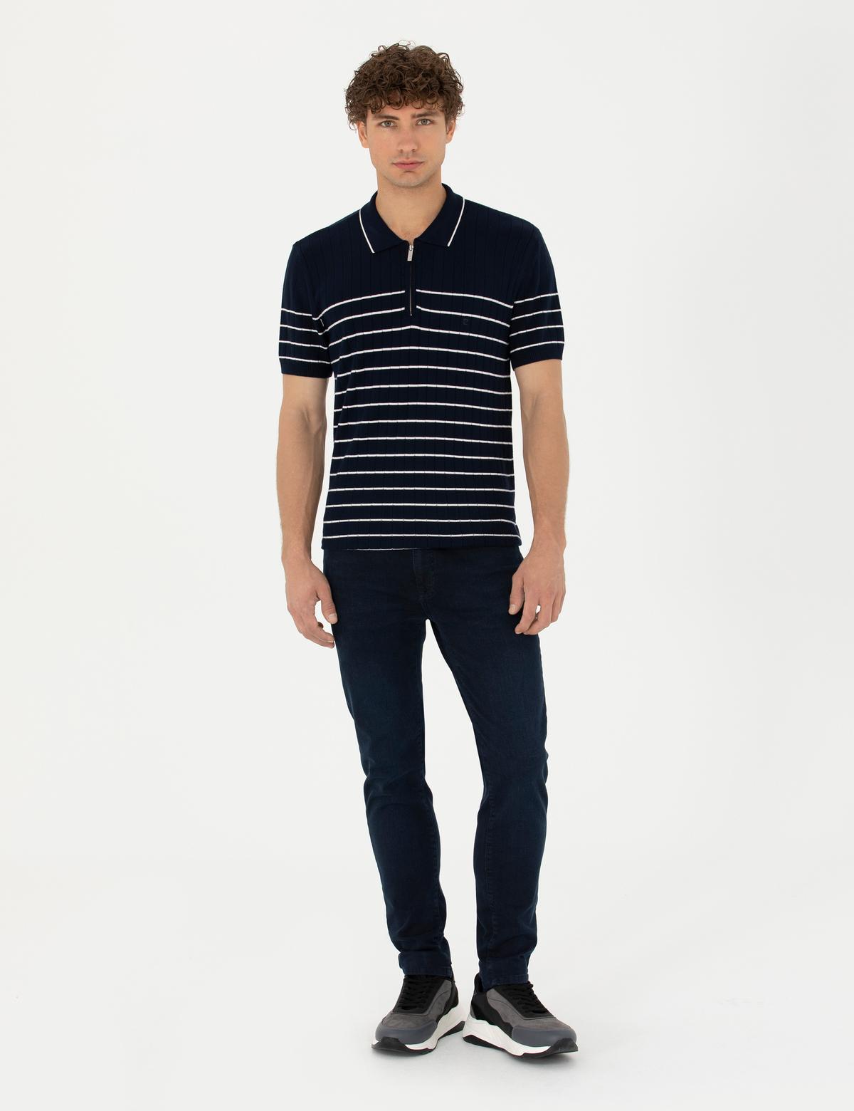 Lacivert Slim Fit Polo Yaka Triko Tişört - 50249694021