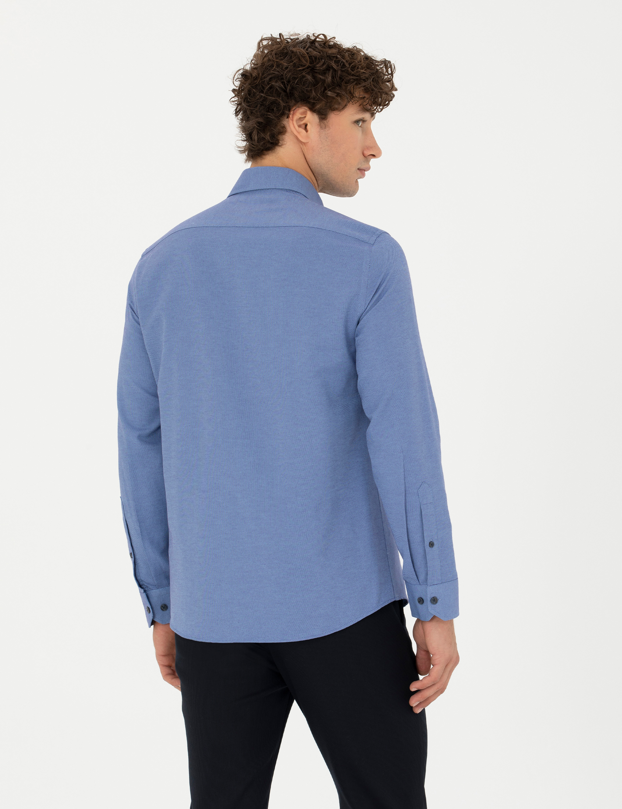 Lacivert Slim Fit Uzun Kollu Gömlek