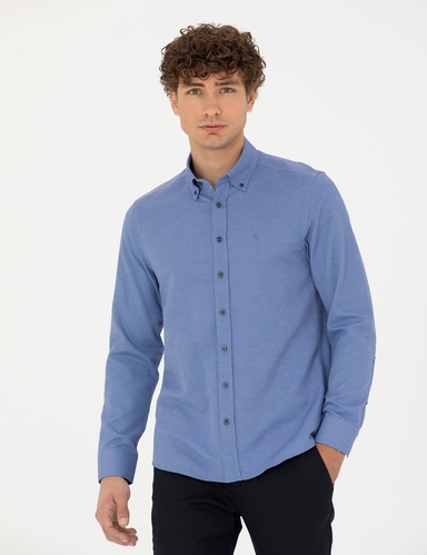 Lacivert Slim Fit Uzun Kollu Gömlek