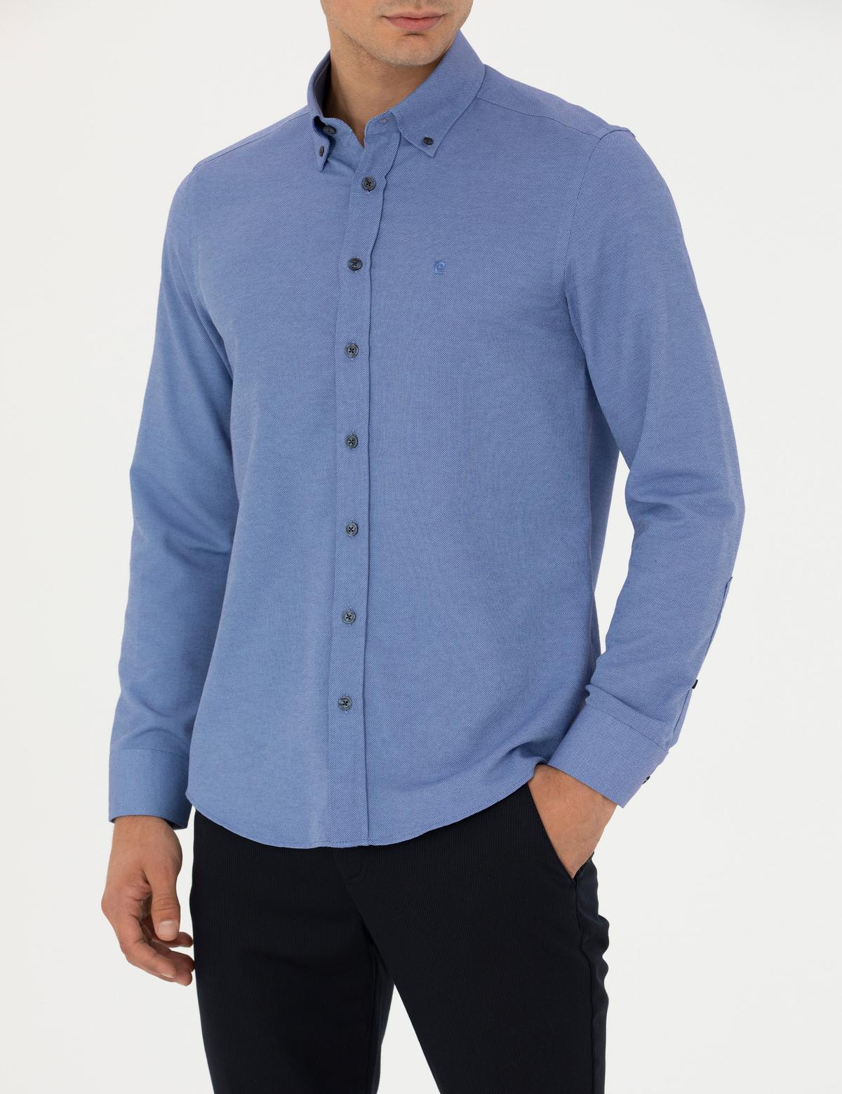 Lacivert Slim Fit Uzun Kollu Gömlek - 50275814033