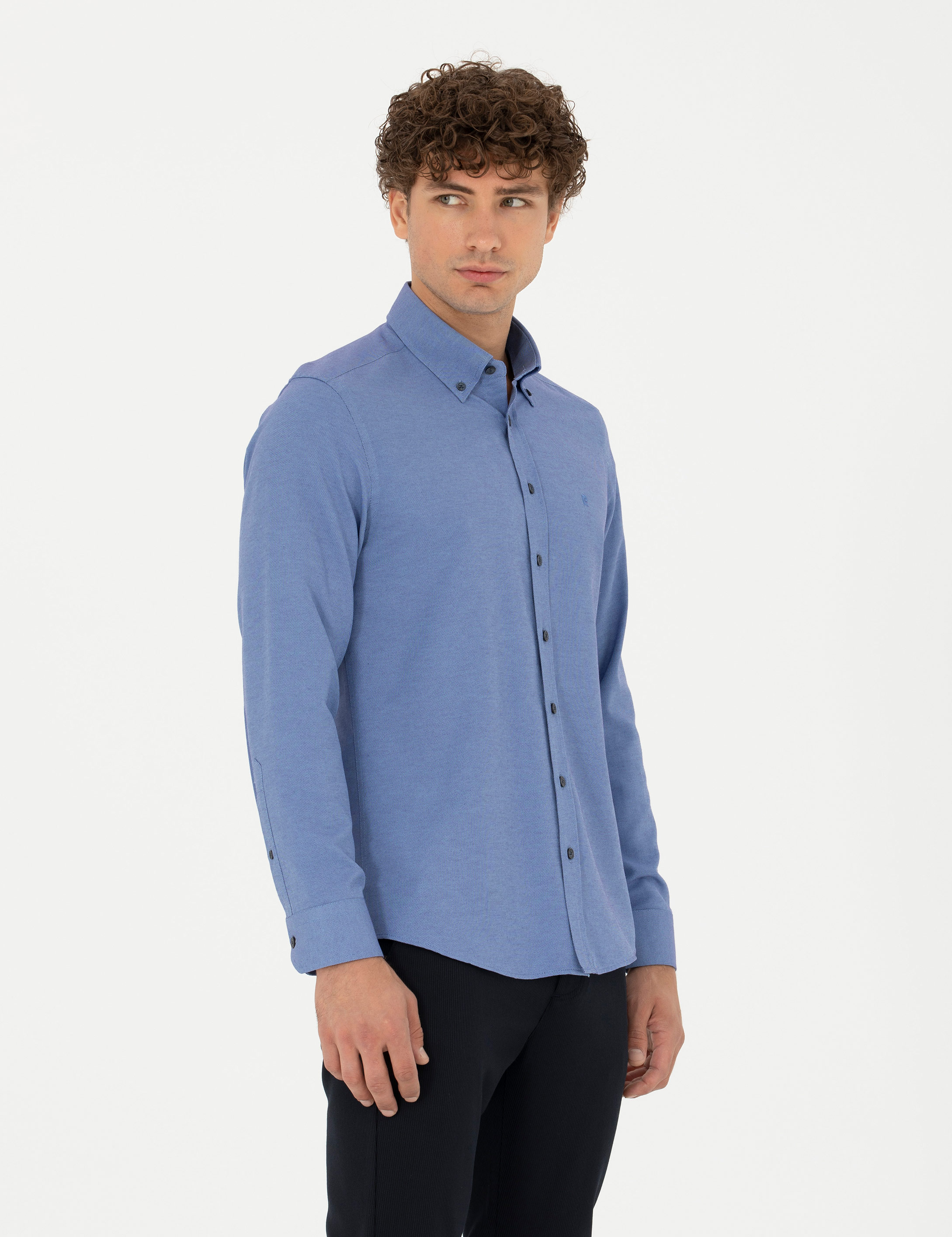Lacivert Slim Fit Uzun Kollu Gömlek - Image 3
