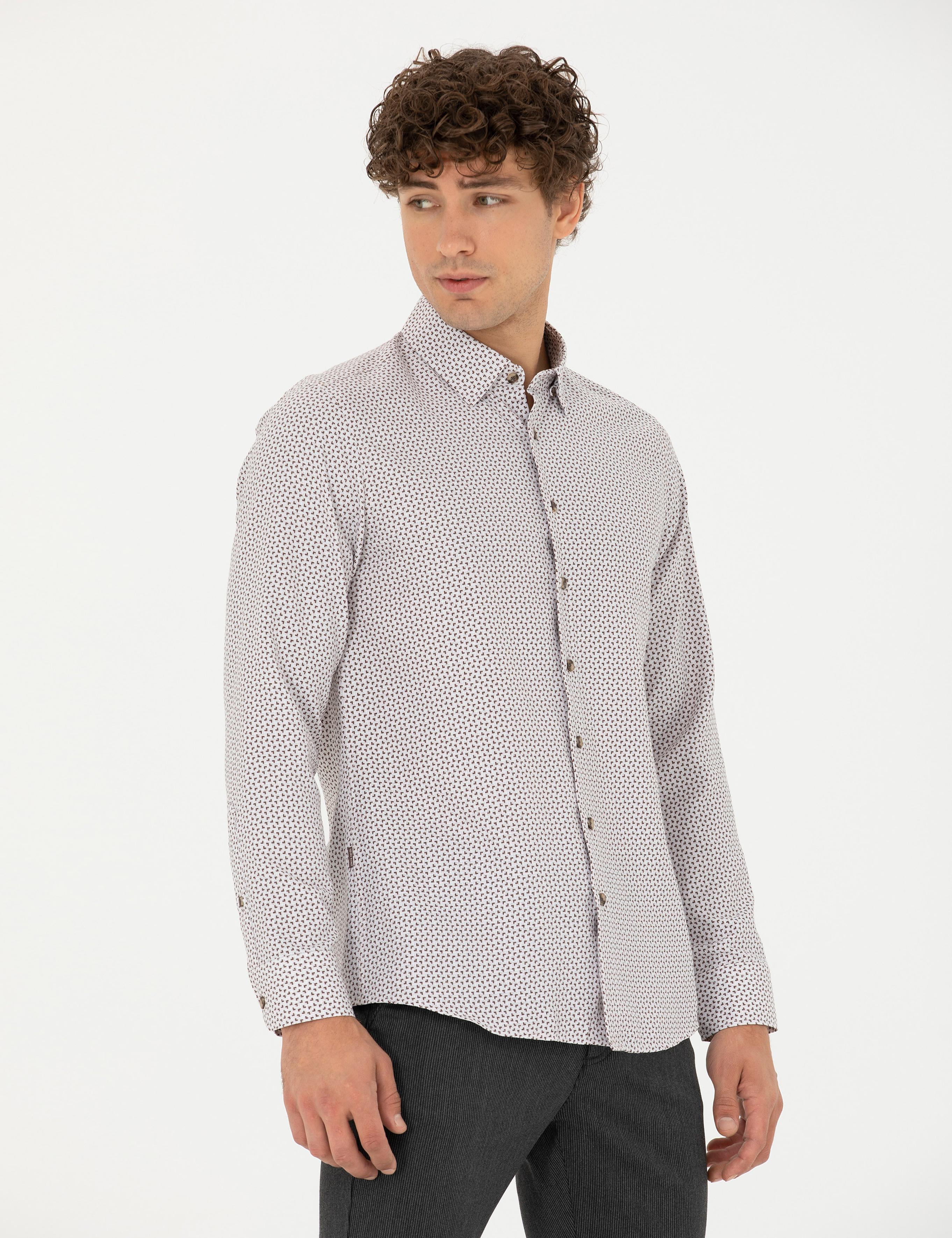 Kahverengi Slim Fit Uzun Kollu Gömlek