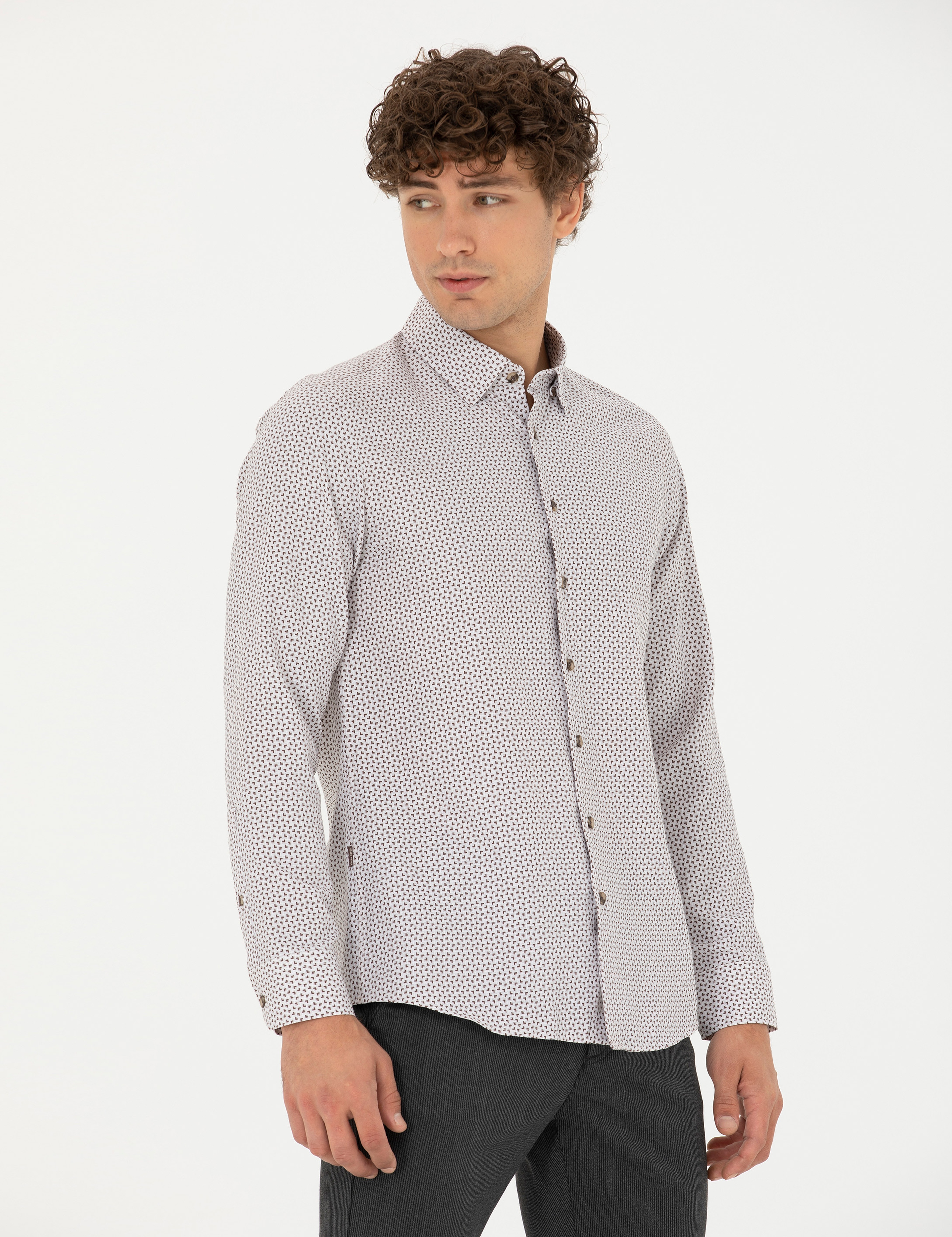 Kahverengi Slim Fit Uzun Kollu Gömlek - Image 3