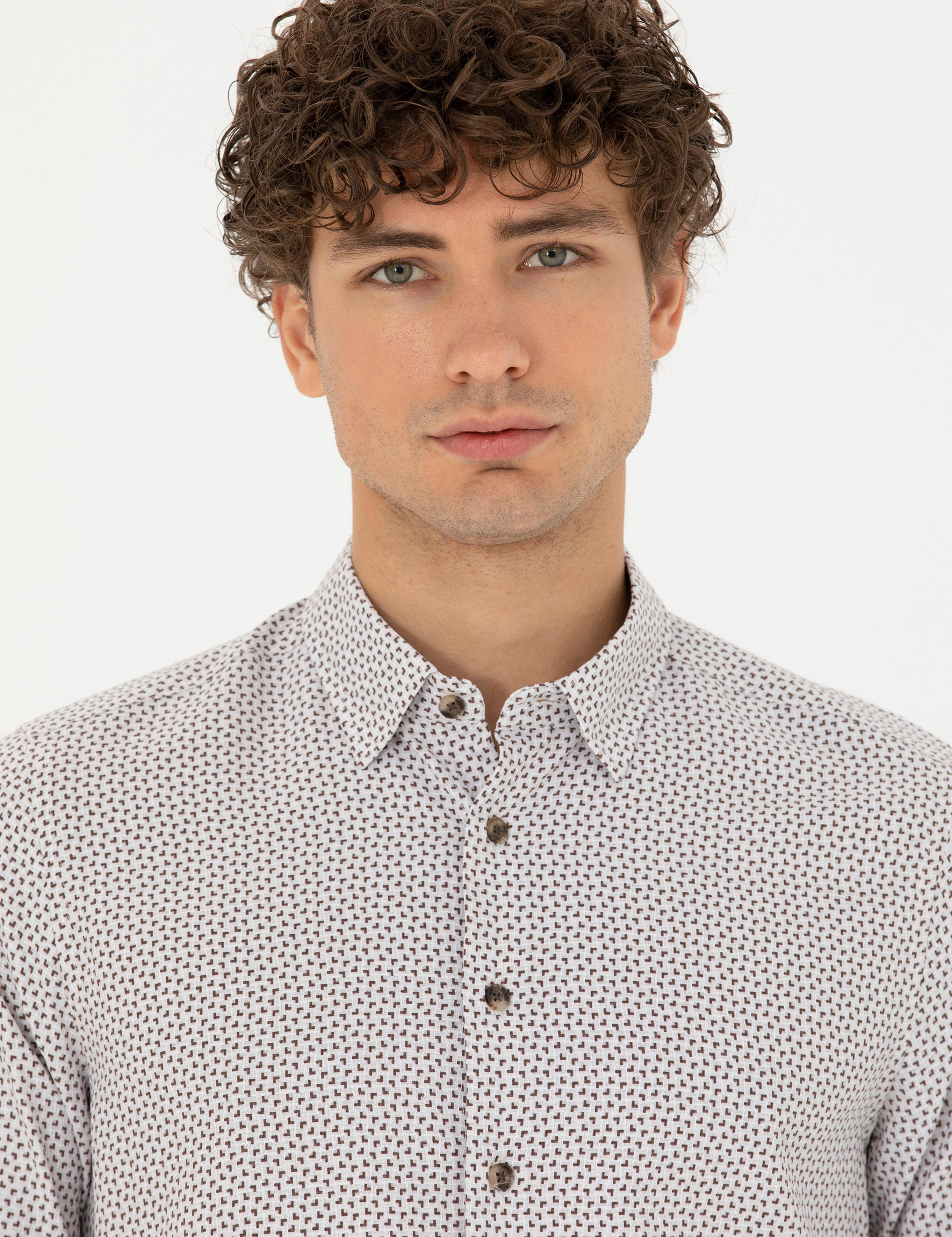 Kahverengi Slim Fit Uzun Kollu Gömlek